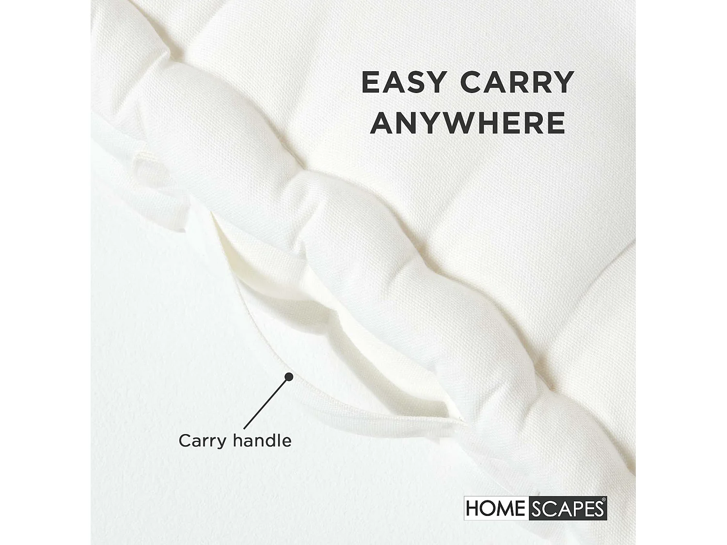 Homescapes 100% Cotton Plain Floor Cushion, 50 x 50 x 10 cm, White, OEKO-TEX Certified, Handcrafted, 20 x 20 x 4"
