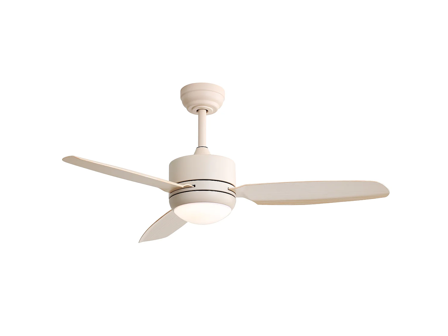 Ventilateur de Plafond avec Lumière LED 117cm, 46" - Moteur DC Ultra-Silencieux, 3 Pales en ABS, 2 Tiges, Télécommande, Réversible, Dimmable - Blanc Cassé