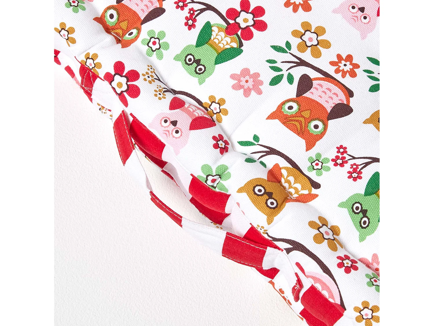 Homescapes 100% Cotton Owl Floor Cushion, 40 x 40 x 8 cm, Red, OEKO-TEX Certified, Handcrafted, 16 x 16 x 3"