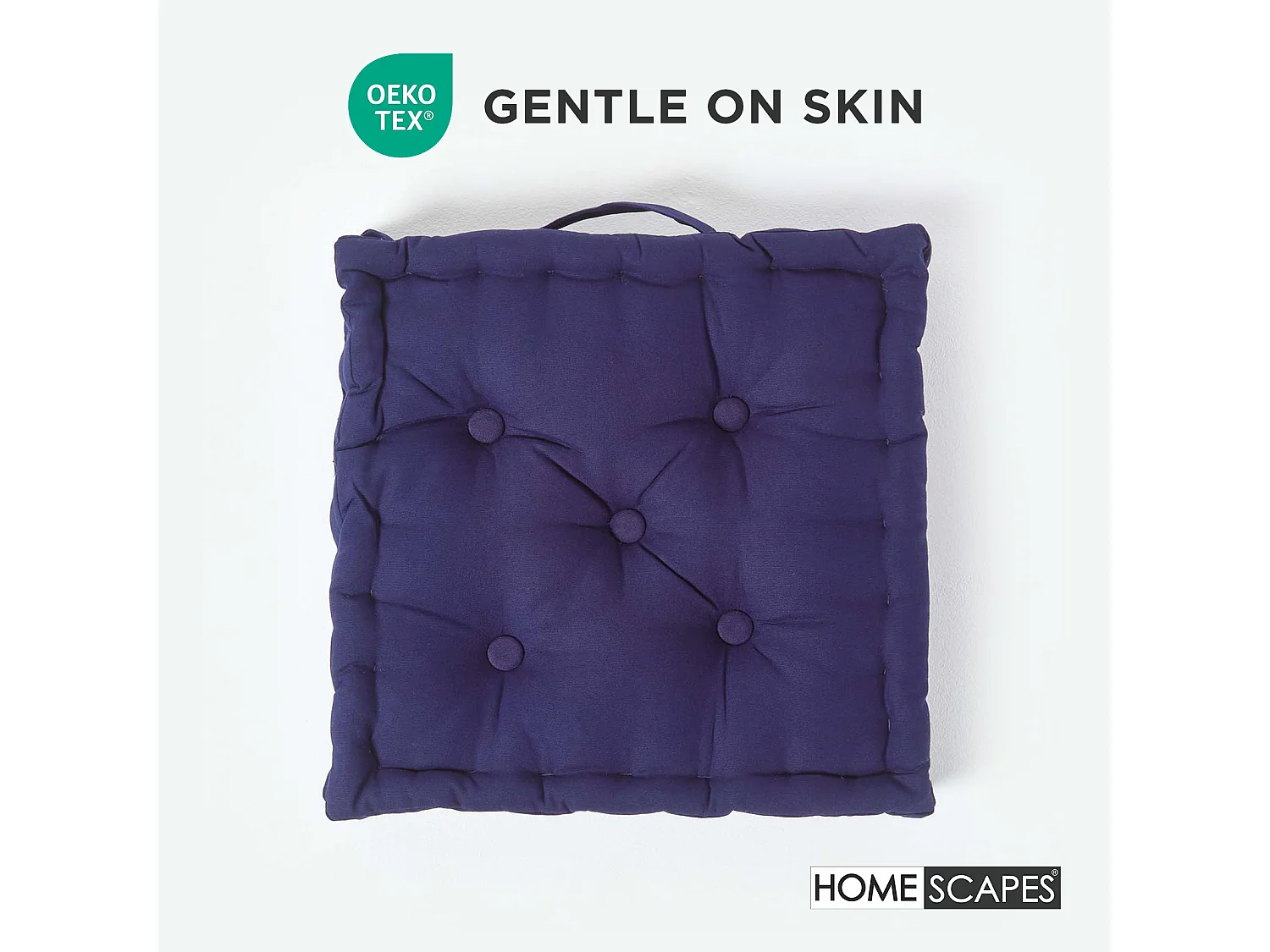 Homescapes 100% Cotton Plain Floor Cushion, 50 x 50 x 10 cm, Navy Blue, OEKO-TEX Certified, Handcrafted, 20 x 20 x 4"
