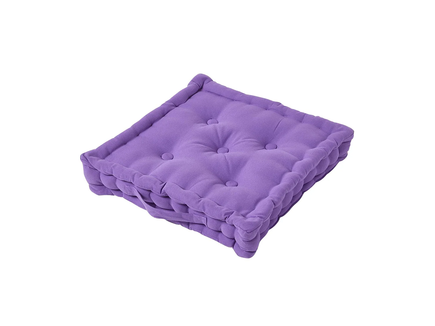 Homescapes 100% Cotton Plain Floor Cushion, 40 x 40 x 8 cm, Purple, OEKO-TEX Certified, Handcrafted, 16 x 16 x 3"