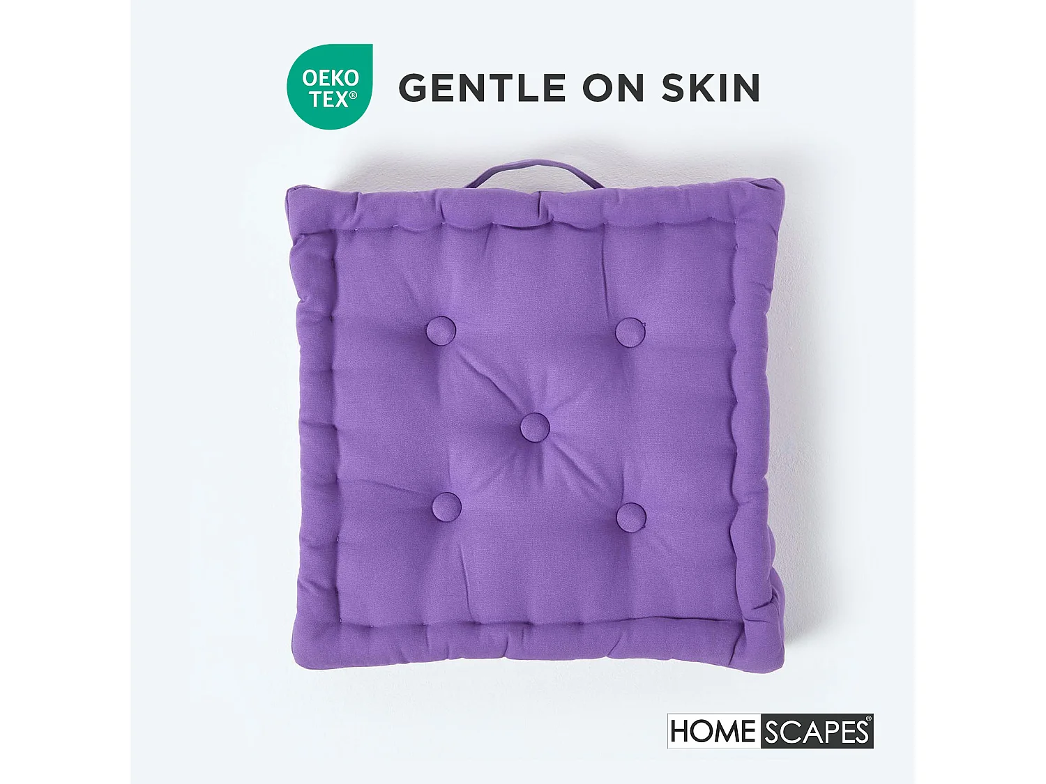 Homescapes 100% Cotton Plain Floor Cushion, 40 x 40 x 8 cm, Purple, OEKO-TEX Certified, Handcrafted, 16 x 16 x 3"