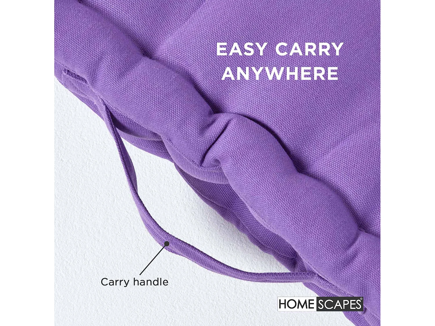 Homescapes 100% Cotton Plain Floor Cushion, 40 x 40 x 8 cm, Purple, OEKO-TEX Certified, Handcrafted, 16 x 16 x 3"