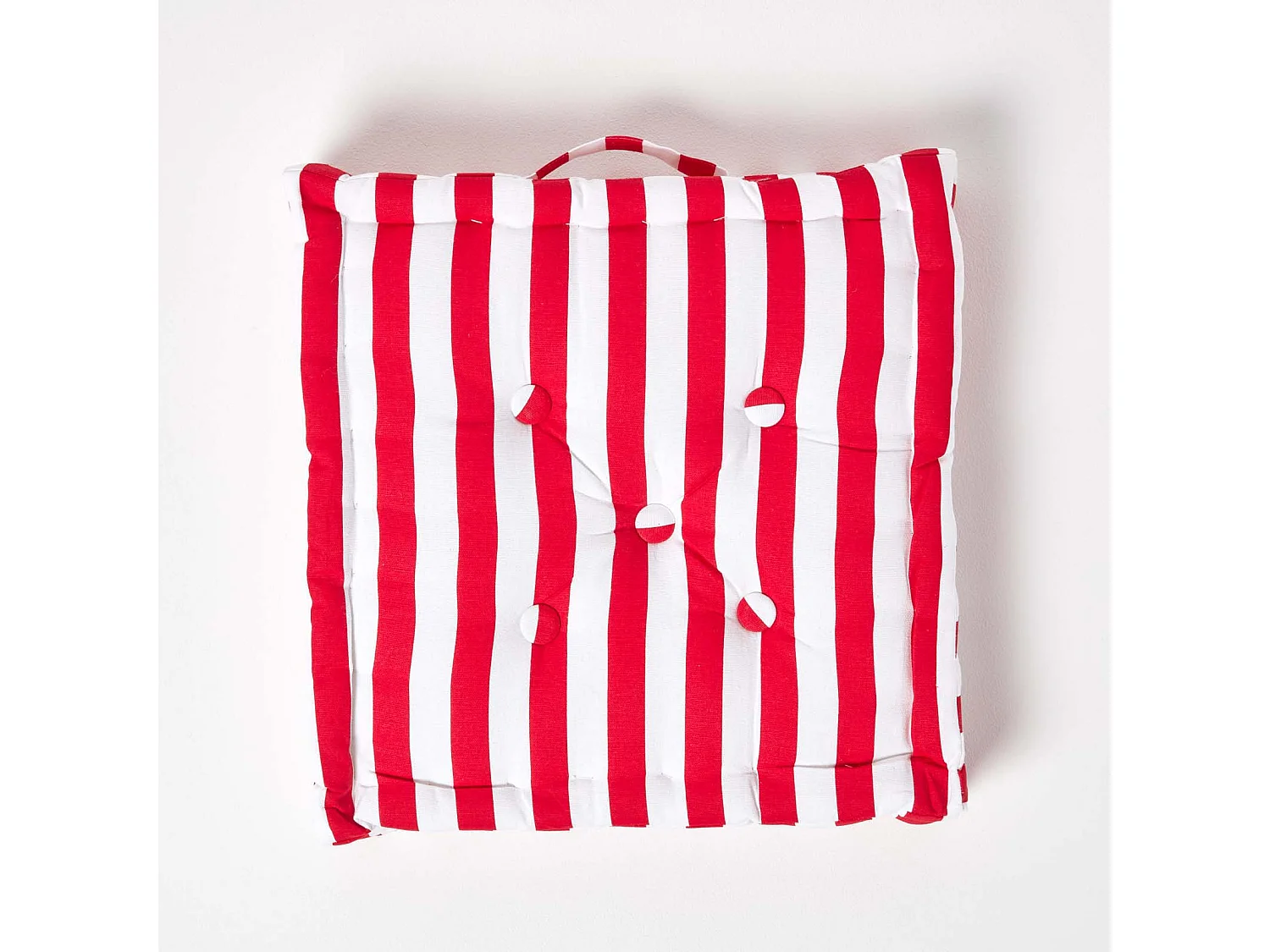 Homescapes 100% Cotton Stripe Floor Cushion, 40 x 40 x 8 cm, Red, OEKO-TEX Certified, Handcrafted, 16 x 16 x 3"