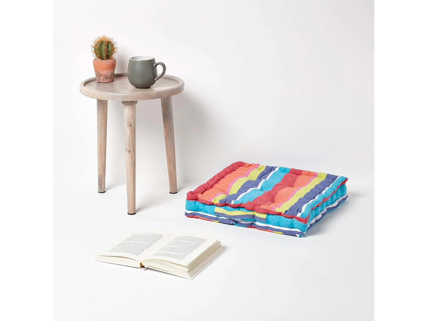 Homescapes 100% Cotton Stripe Floor Cushion, 50 x 50 x 10 cm, Multi Colour, OEKO-TEX Certified, Handcrafted, 20 x 20 x 4"