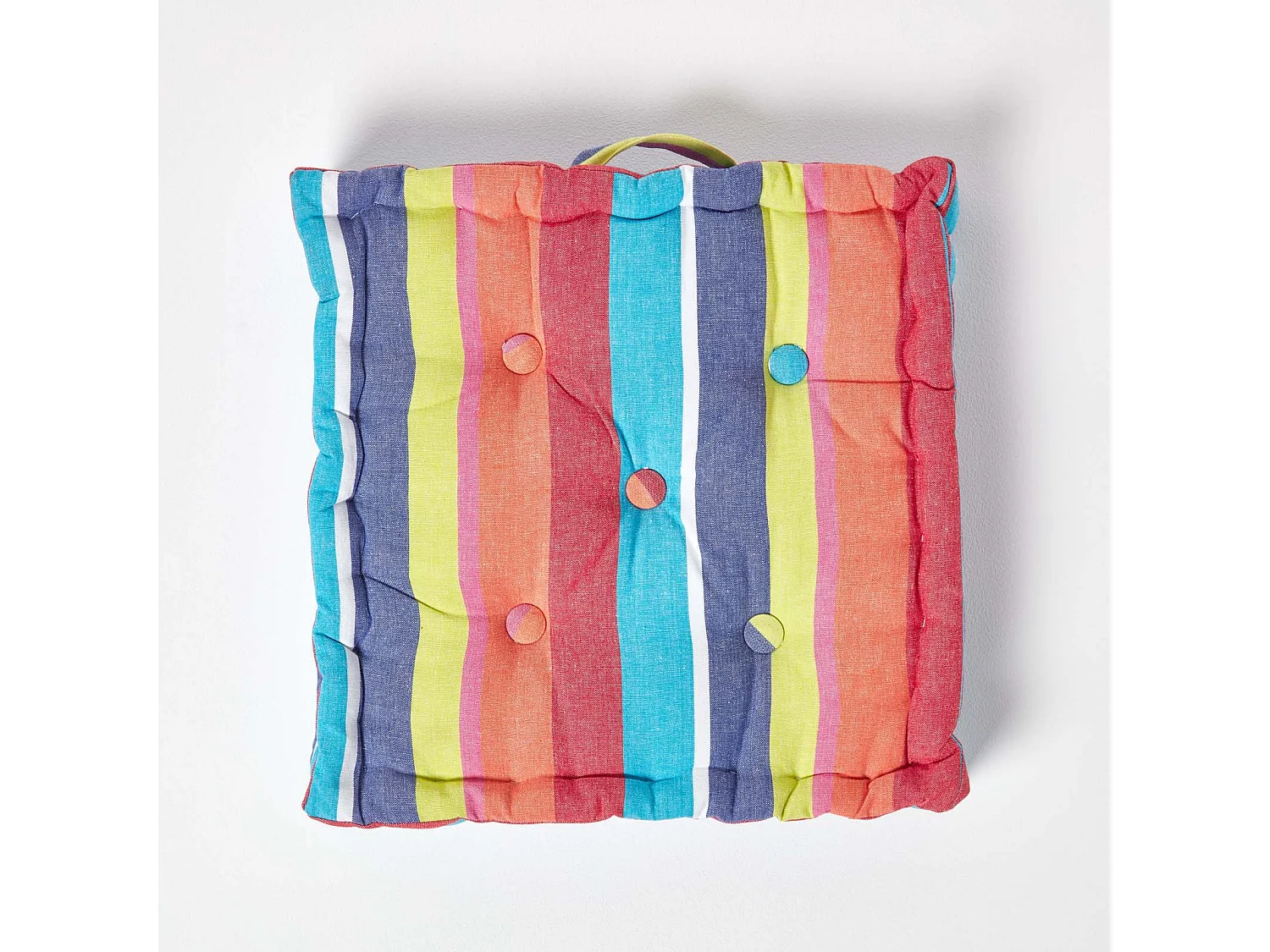 Homescapes 100% Cotton Stripe Floor Cushion, 50 x 50 x 10 cm, Multi Colour, OEKO-TEX Certified, Handcrafted, 20 x 20 x 4"