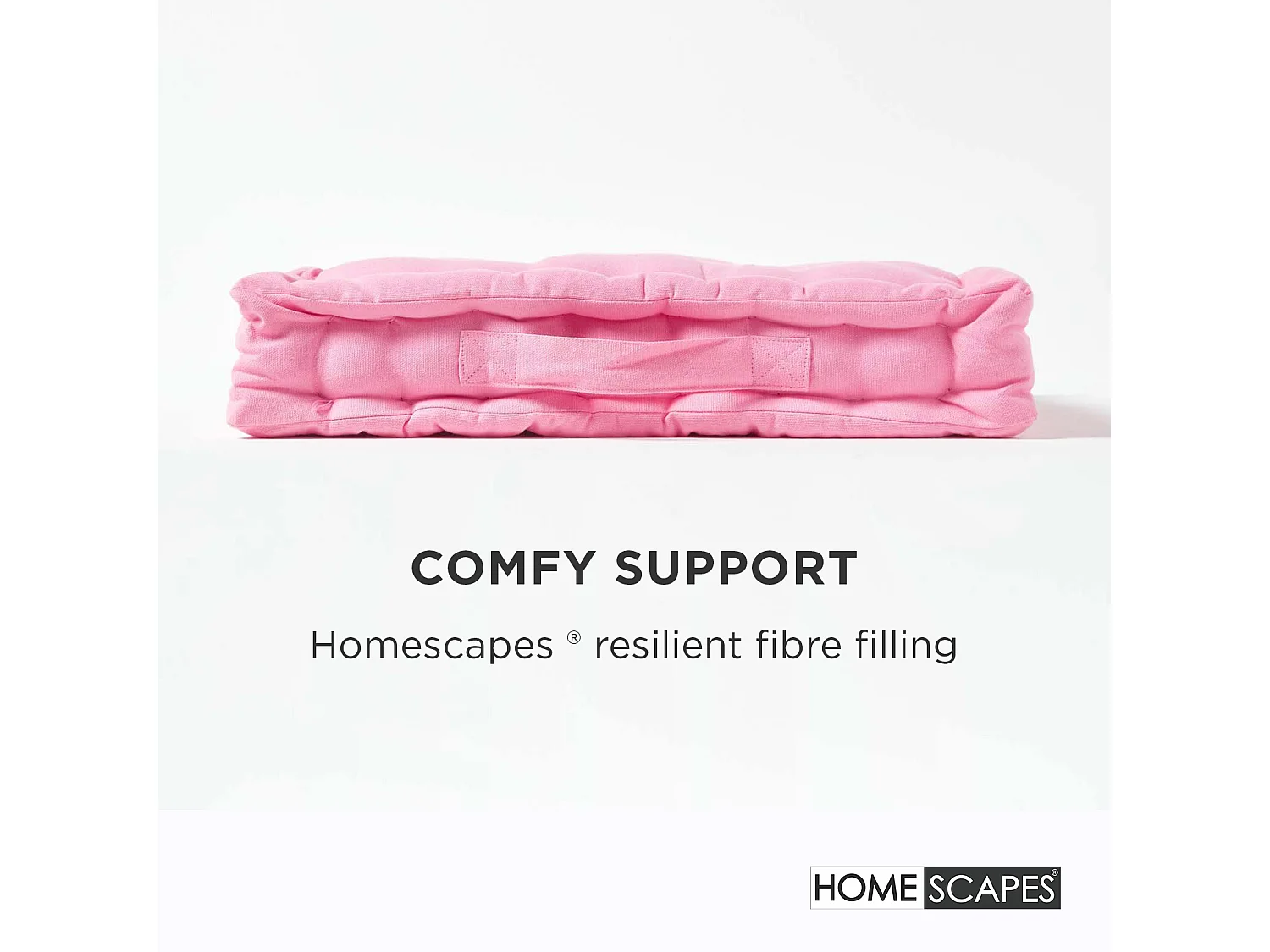 Homescapes 100% Cotton Plain Floor Cushion, 50 x 50 x 10 cm, Pink, OEKO-TEX Certified, Handcrafted, 20 x 20 x 4"
