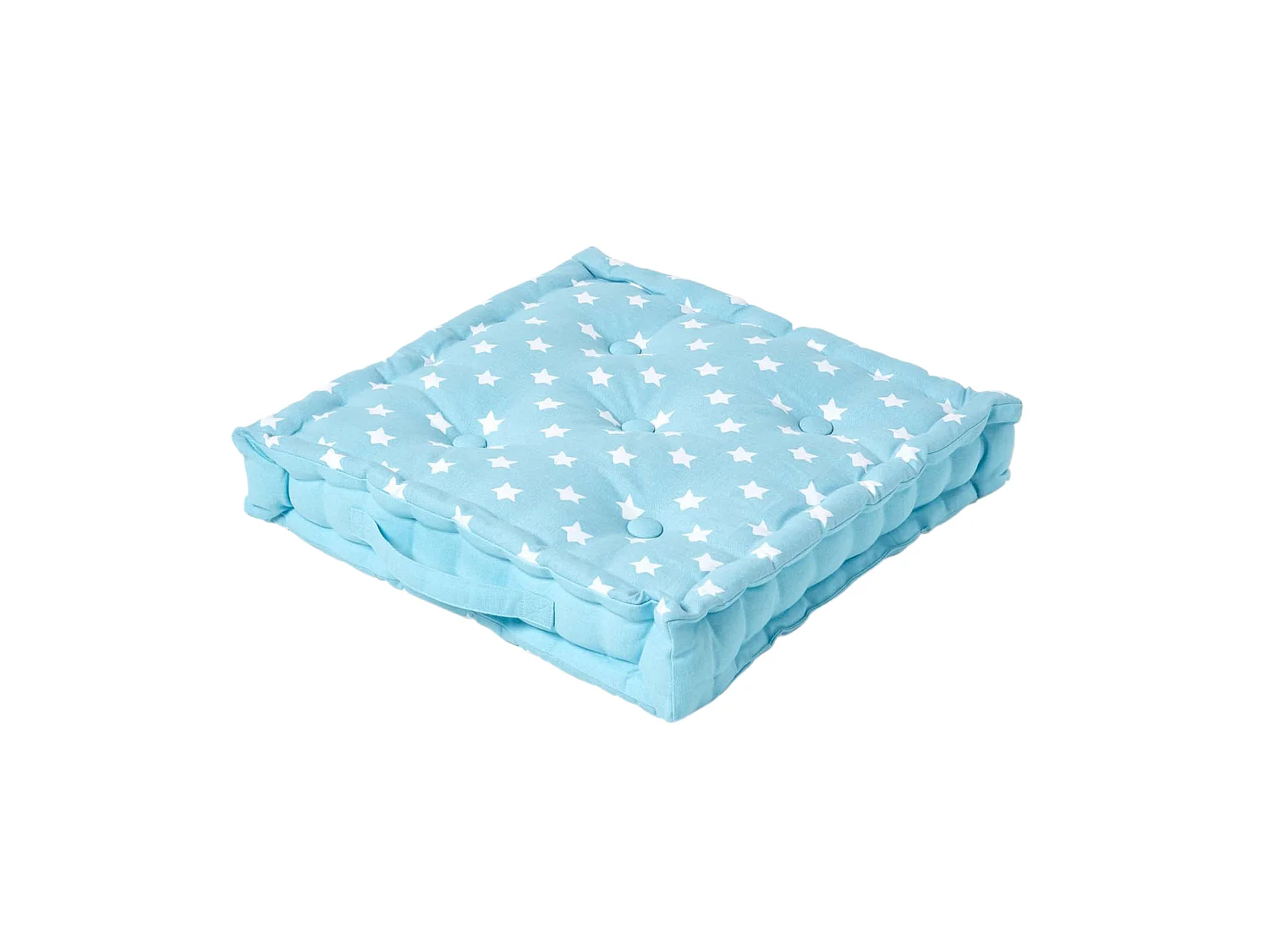 Homescapes 100% Cotton Stars Floor Cushion, 40 x 40 x 8 cm, Blue, OEKO-TEX Certified, Handcrafted, 16 x 16 x 3"