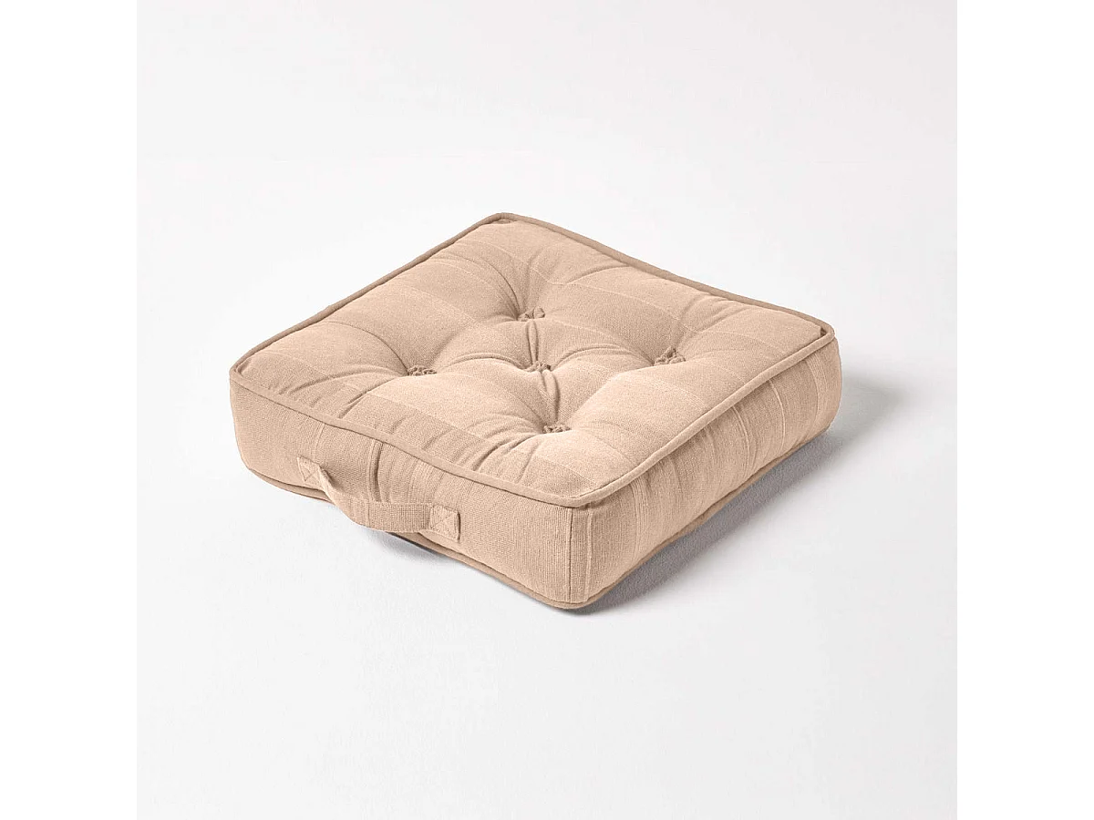 Homescapes 100% Cotton Rajput Floor Cushion, 40 x 40 x 8 cm, Beige, OEKO-TEX Certified, Handcrafted, 16 x 16 x 3"