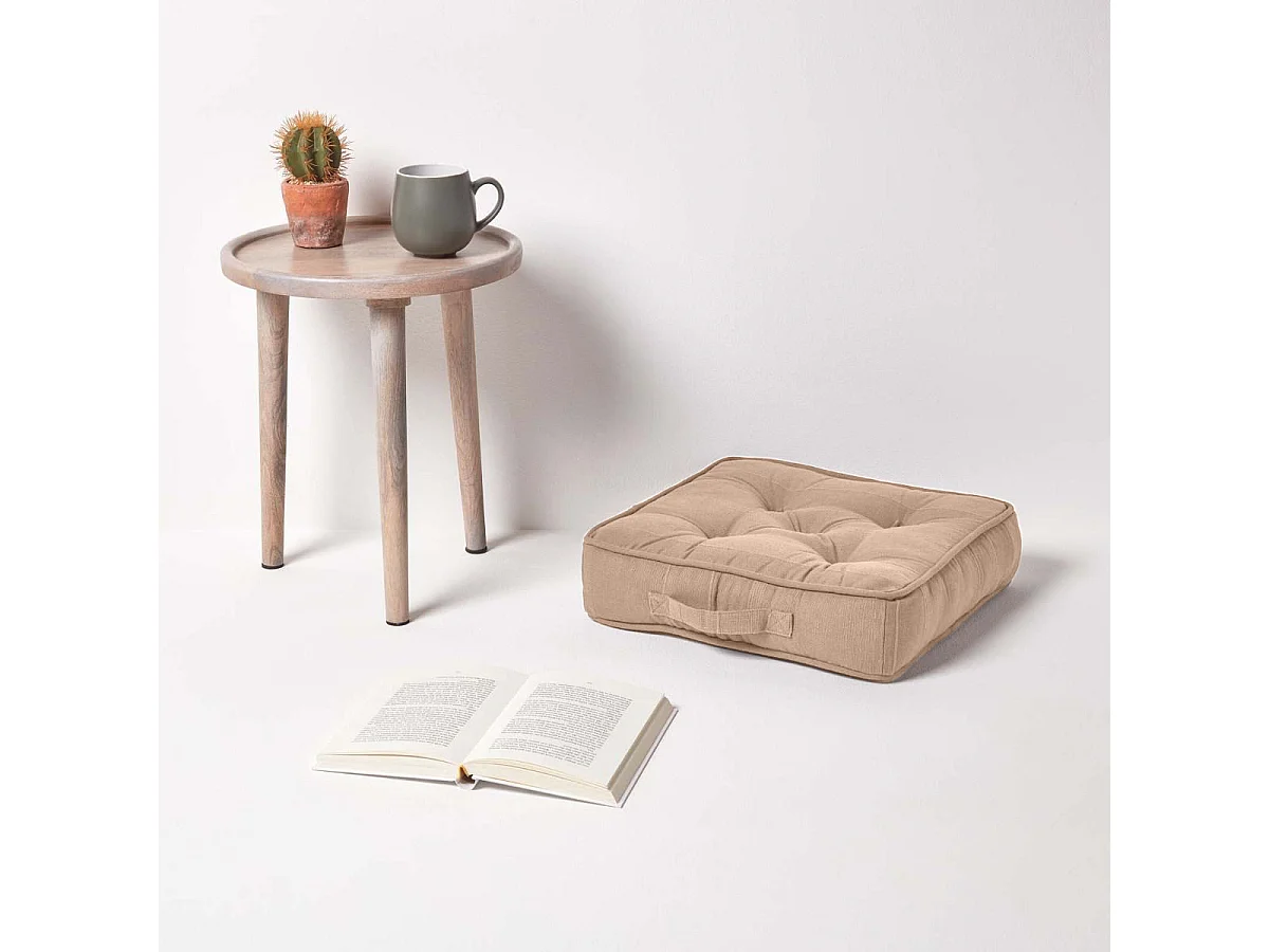 Homescapes 100% Cotton Rajput Floor Cushion, 40 x 40 x 8 cm, Beige, OEKO-TEX Certified, Handcrafted, 16 x 16 x 3"