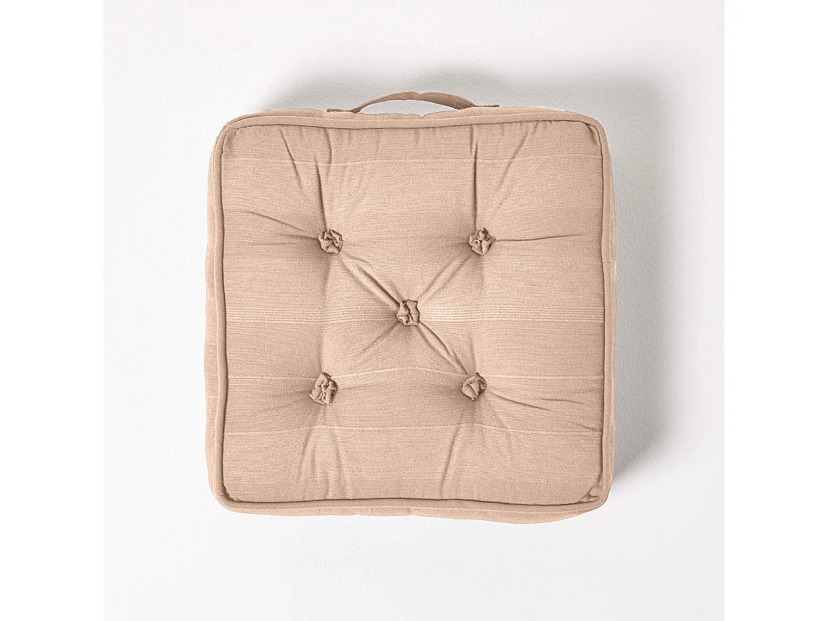 Homescapes 100% Cotton Rajput Floor Cushion, 40 x 40 x 8 cm, Beige, OEKO-TEX Certified, Handcrafted, 16 x 16 x 3"