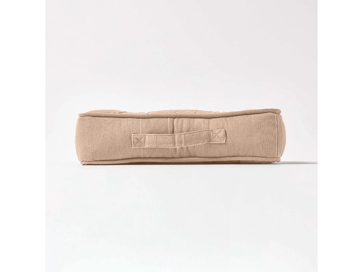 Homescapes 100% Cotton Rajput Floor Cushion, 40 x 40 x 8 cm, Beige, OEKO-TEX Certified, Handcrafted, 16 x 16 x 3"