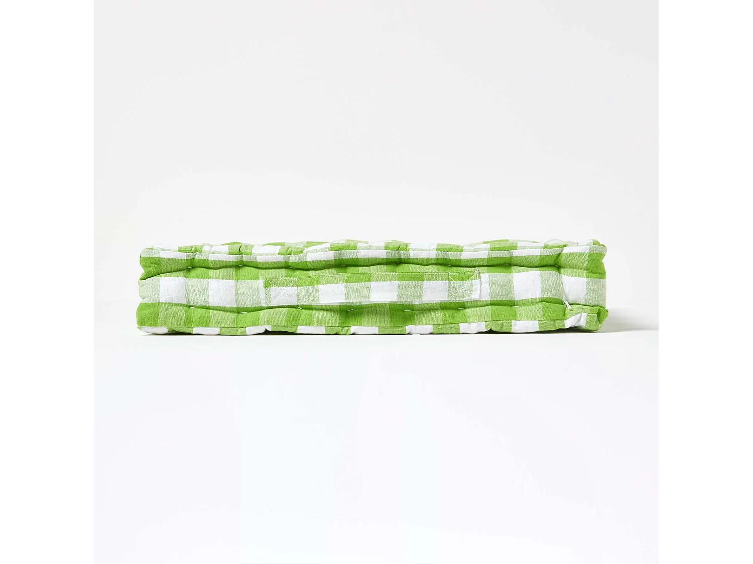 Homescapes 100% Cotton Gingham Floor Cushion, 50 x 50 x 10 cm, Green, Block Check, OEKO-TEX Certified, Handcrafted, 20 x 20 x 4"