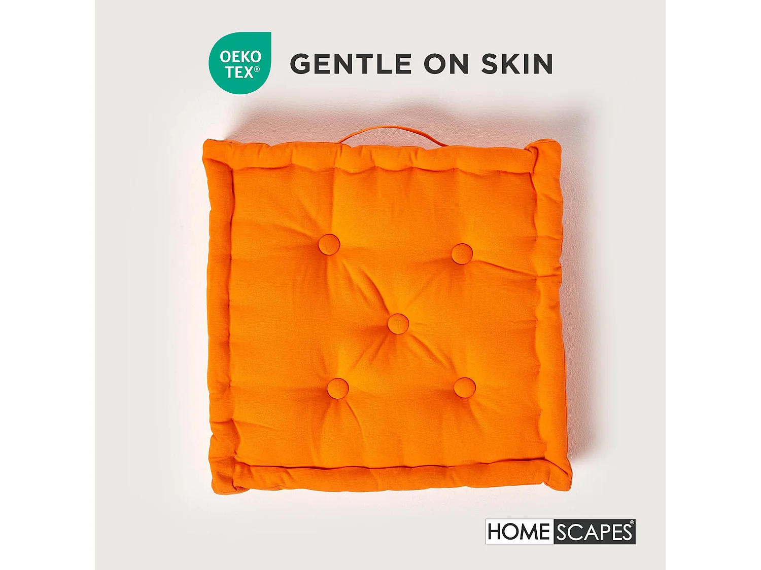 Homescapes 100% Cotton Plain Floor Cushion, 50 x 50 x 10 cm, Orange, OEKO-TEX Certified, Handcrafted, 20 x 20 x 4"