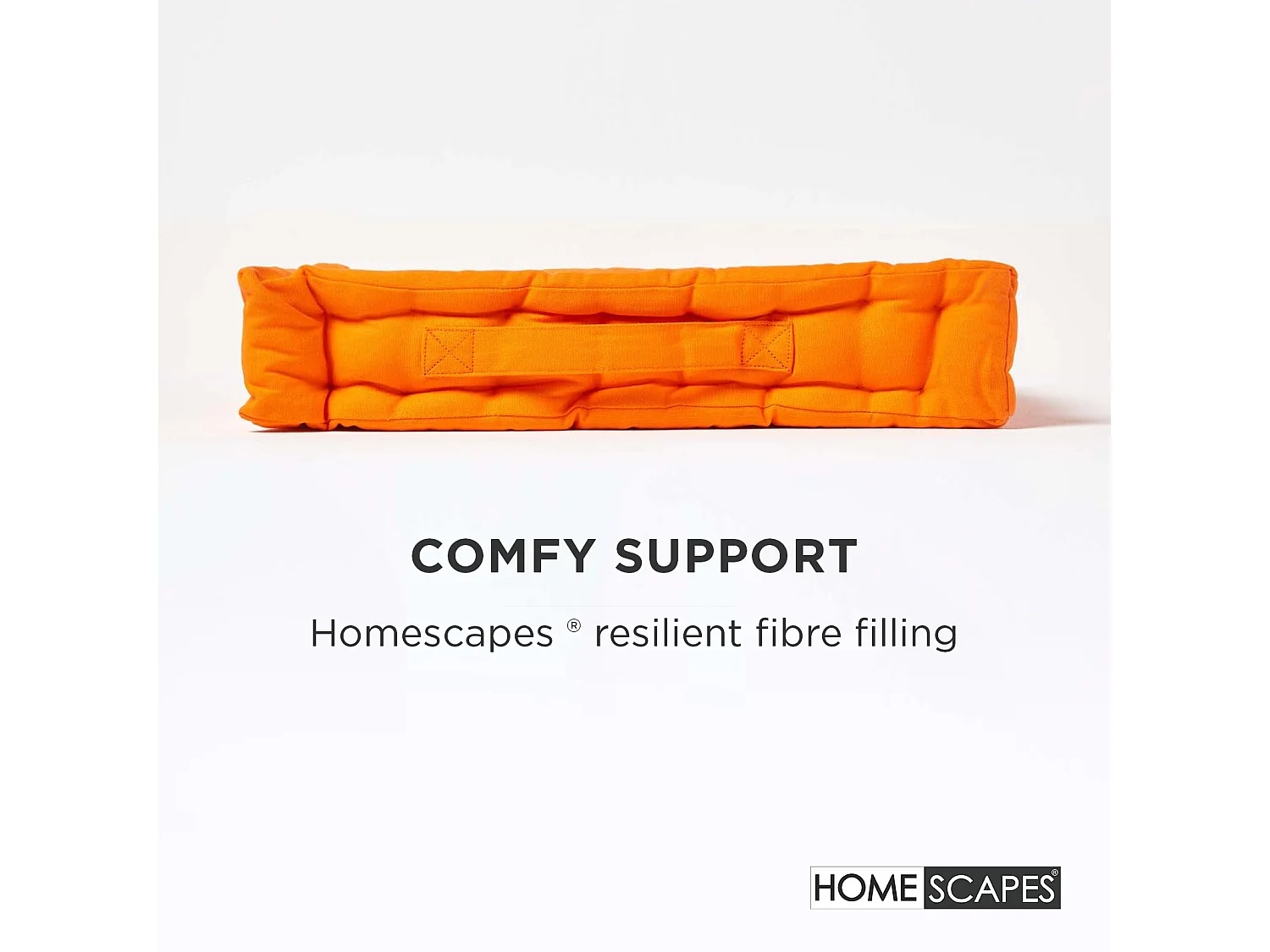 Homescapes 100% Cotton Plain Floor Cushion, 50 x 50 x 10 cm, Orange, OEKO-TEX Certified, Handcrafted, 20 x 20 x 4"
