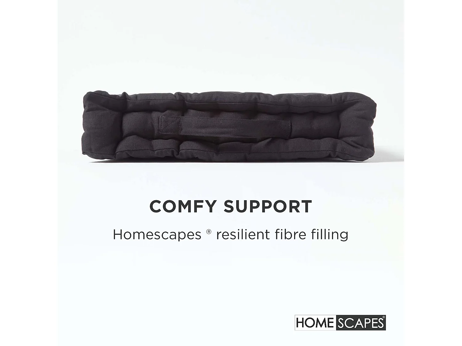 Homescapes 100% Cotton Plain Floor Cushion, 40 x 40 x 8 cm, Black, OEKO-TEX Certified, Handcrafted, 16 x 16 x 3"