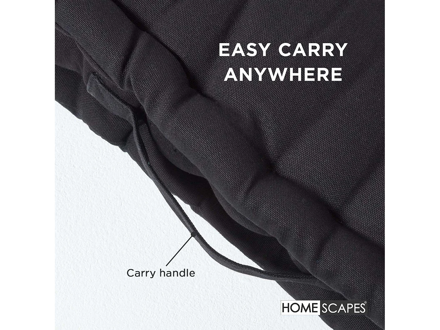 Homescapes 100% Cotton Plain Floor Cushion, 40 x 40 x 8 cm, Black, OEKO-TEX Certified, Handcrafted, 16 x 16 x 3"