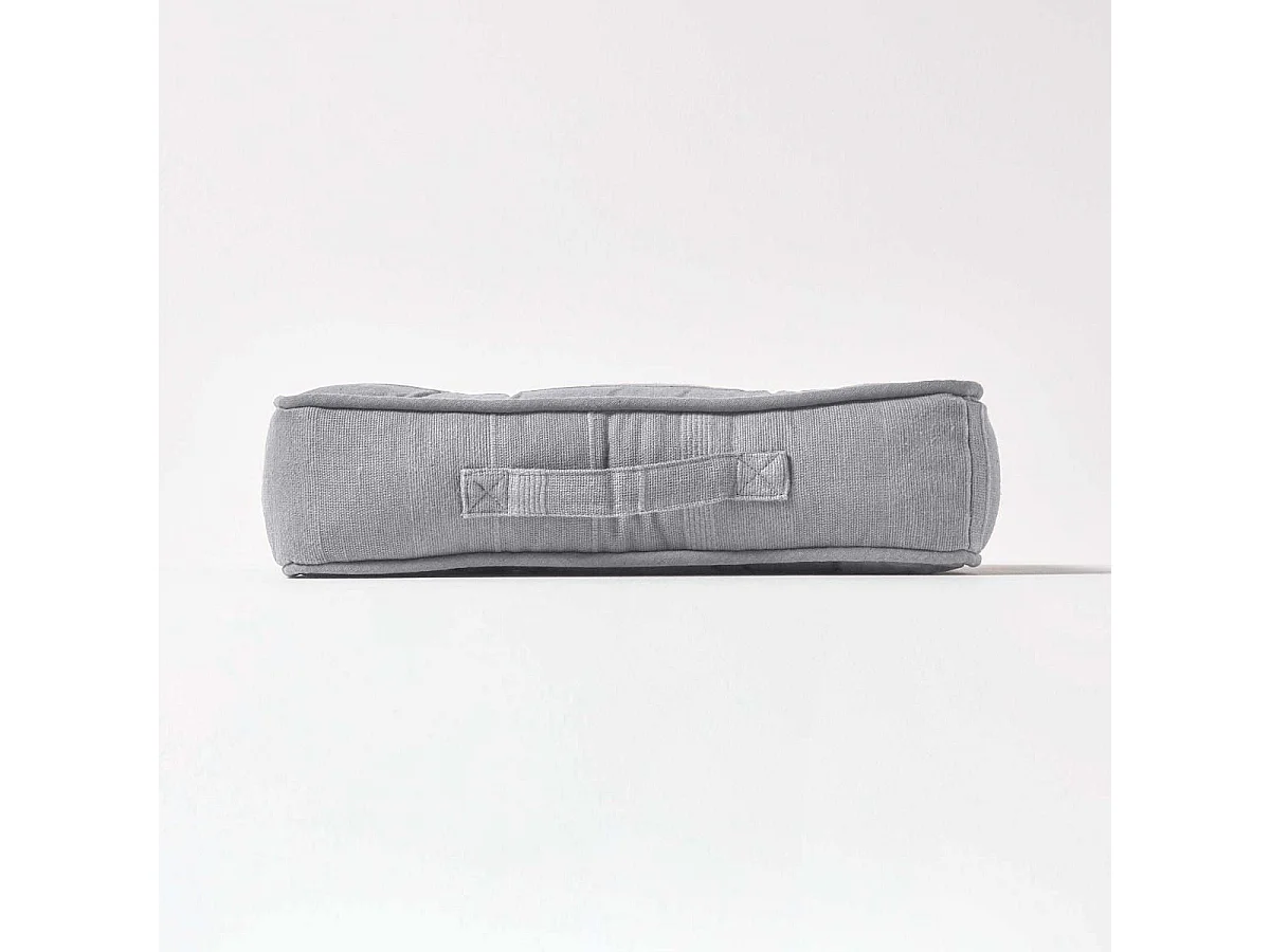 Homescapes 100% Cotton Rajput Floor Cushion, 40 x 40 x 8 cm, Silver Grey, OEKO-TEX Certified, Handcrafted, 16 x 16 x 3"