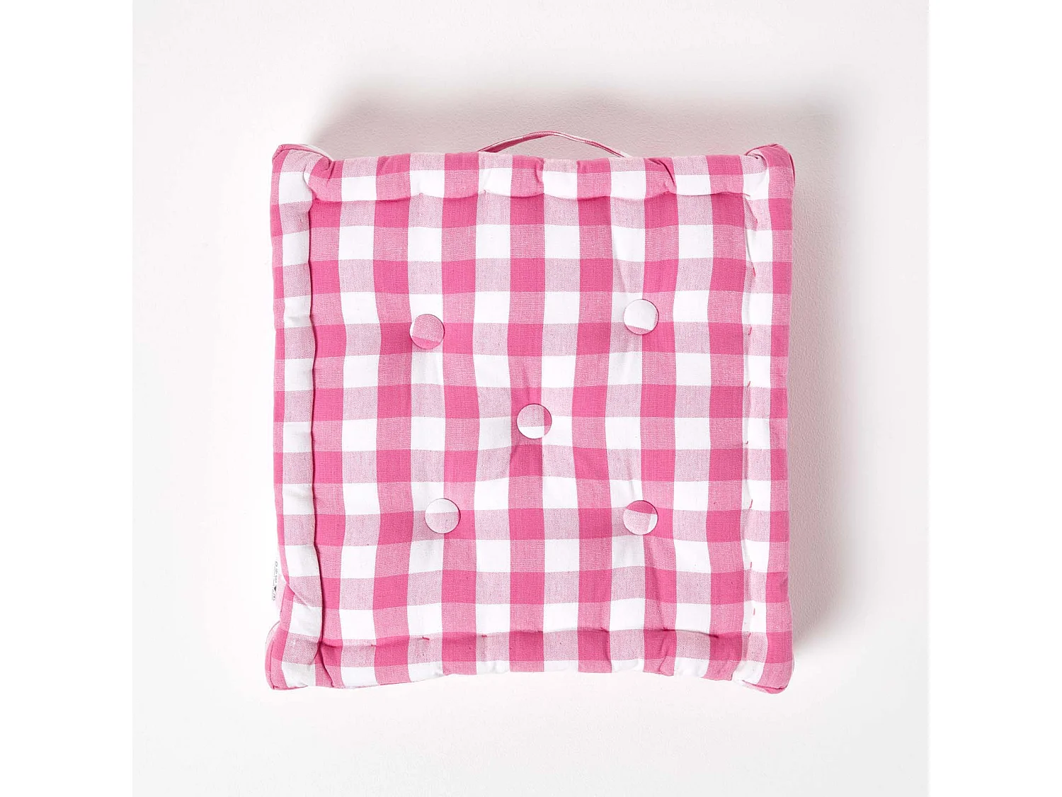 Homescapes 100% Cotton Gingham Floor Cushion, 50 x 50 x 10 cm, Pink, Block Check, OEKO-TEX Certified, Handcrafted, 20 x 20 x 4"