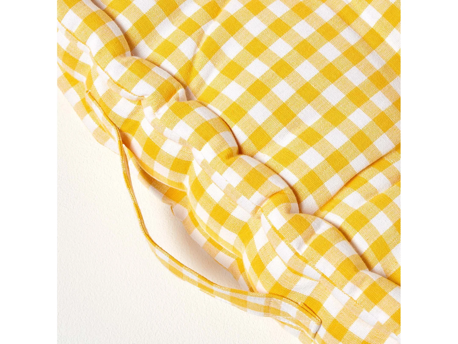 Homescapes 100% Cotton Gingham Floor Cushion, 50 x 50 x 10 cm, Yellow, Block Check, OEKO-TEX Certified, Handcrafted, 20 x 20 x 4"