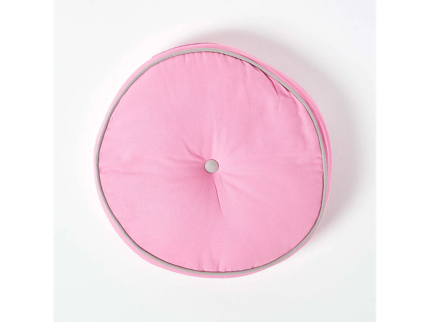 Homescapes 100% Cotton Round Floor Cushion, 43 x 7 cm, Pink, Grey, OEKO-TEX Certified, Handcrafted, 17 x 3"