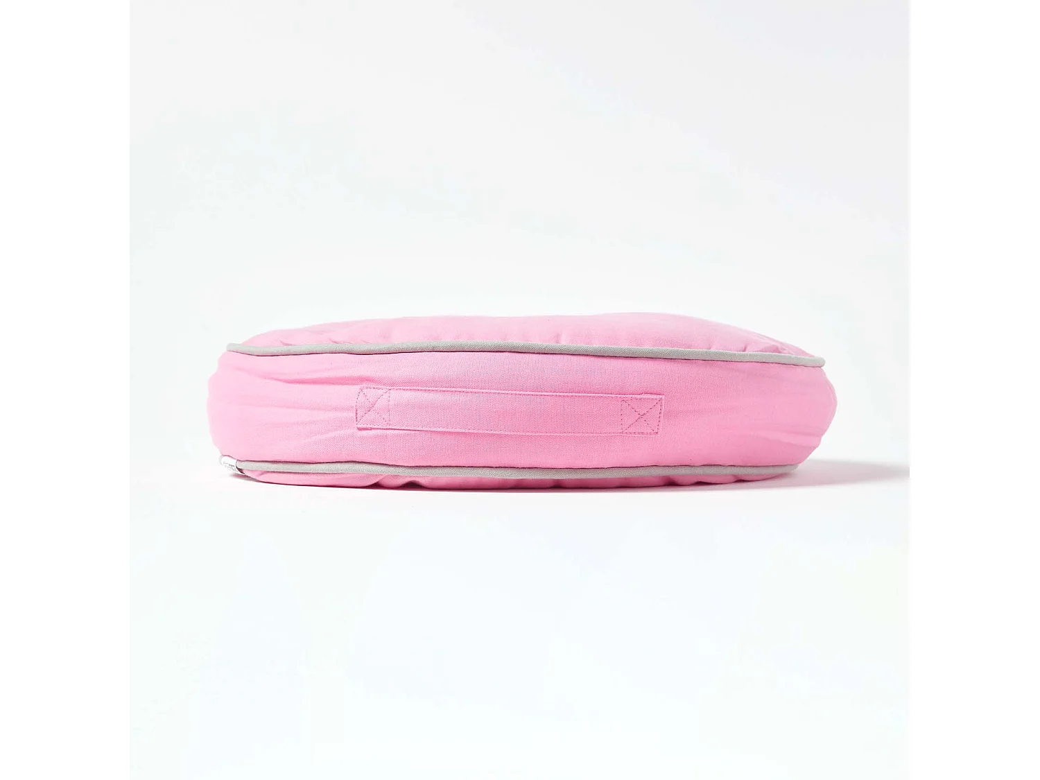 Homescapes 100% Cotton Round Floor Cushion, 43 x 7 cm, Pink, Grey, OEKO-TEX Certified, Handcrafted, 17 x 3"