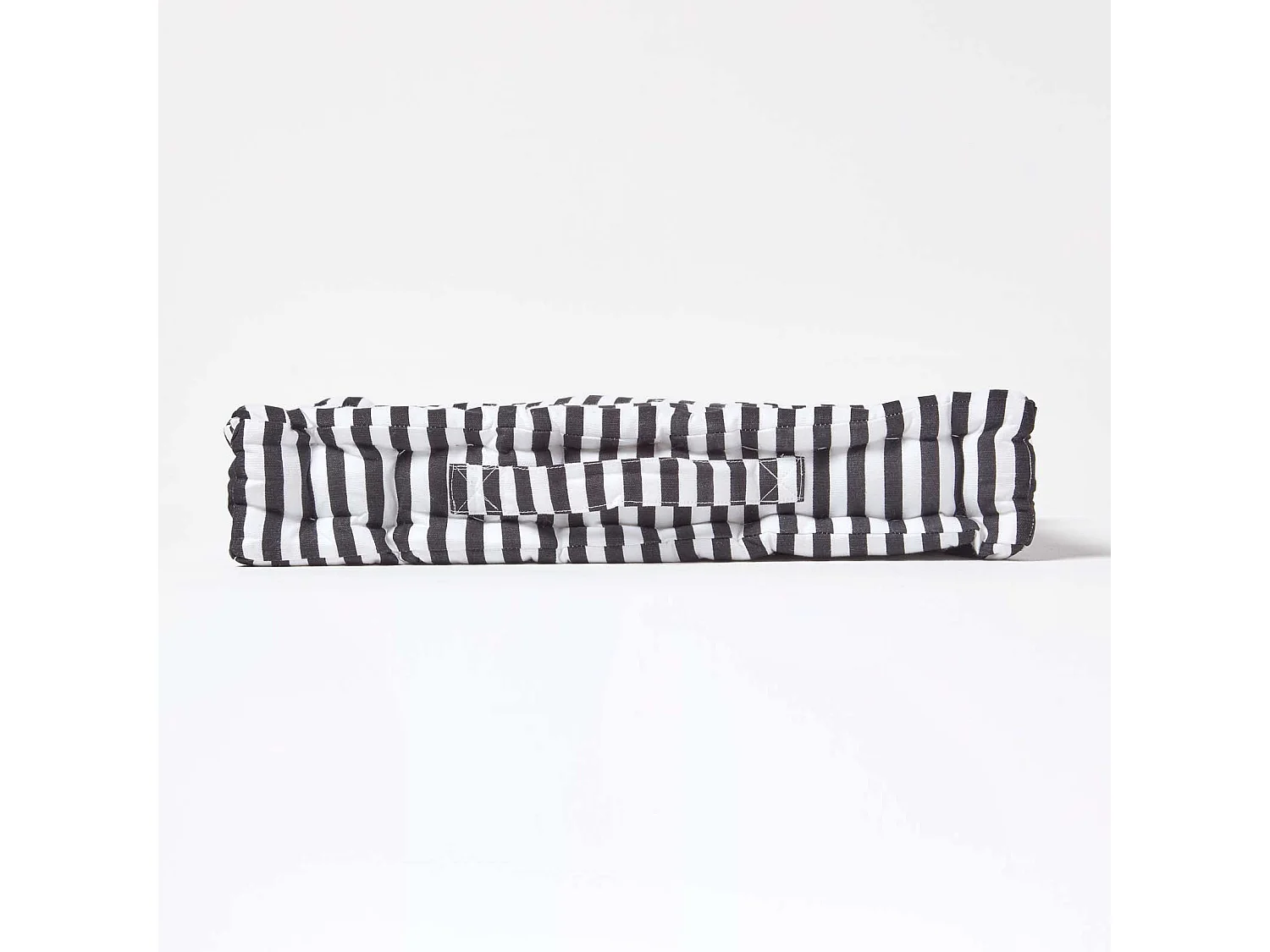 Homescapes 100% Cotton Stripe Floor Cushion, 40 x 40 x 8 cm, Black, OEKO-TEX Certified, Handcrafted, 16 x 16 x 3"