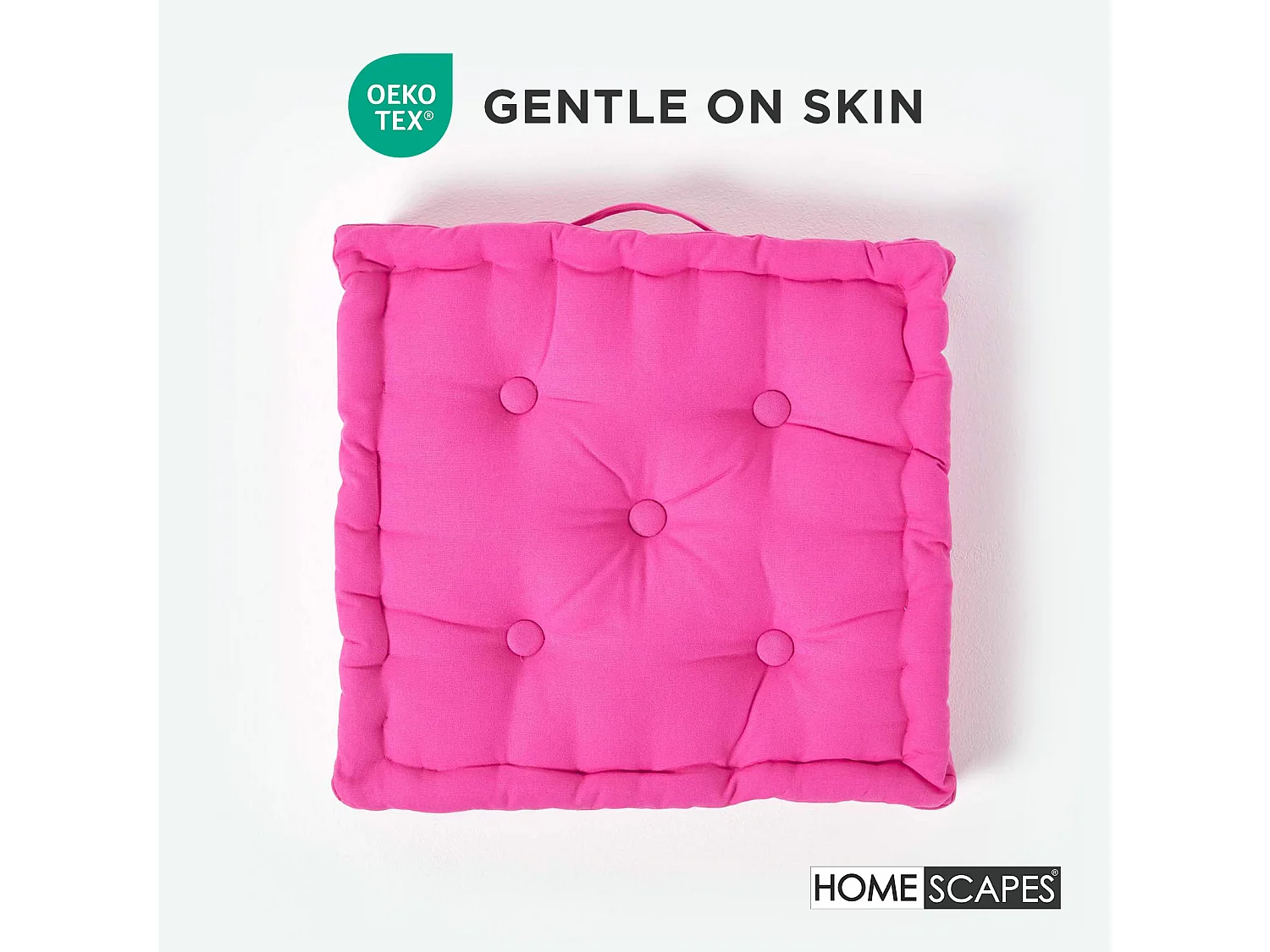 Homescapes 100% Cotton Plain Floor Cushion, 40 x 40 x 8 cm, Hot Pink, OEKO-TEX Certified, Handcrafted, 16 x 16 x 3"