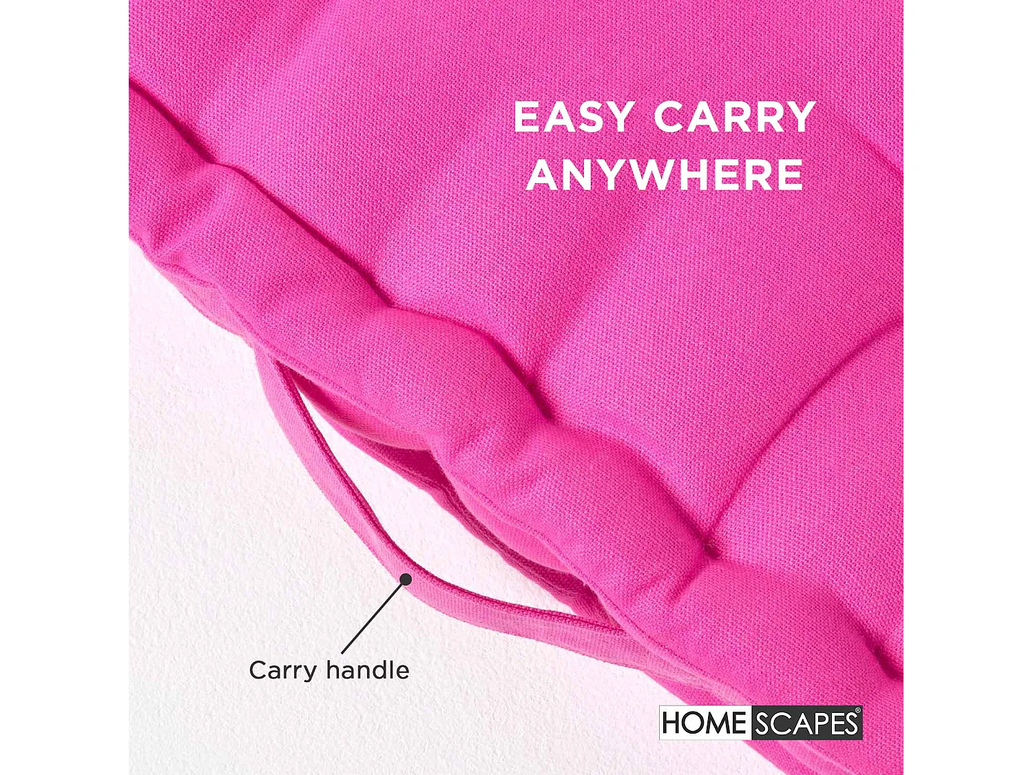 Homescapes 100% Cotton Plain Floor Cushion, 40 x 40 x 8 cm, Hot Pink, OEKO-TEX Certified, Handcrafted, 16 x 16 x 3"