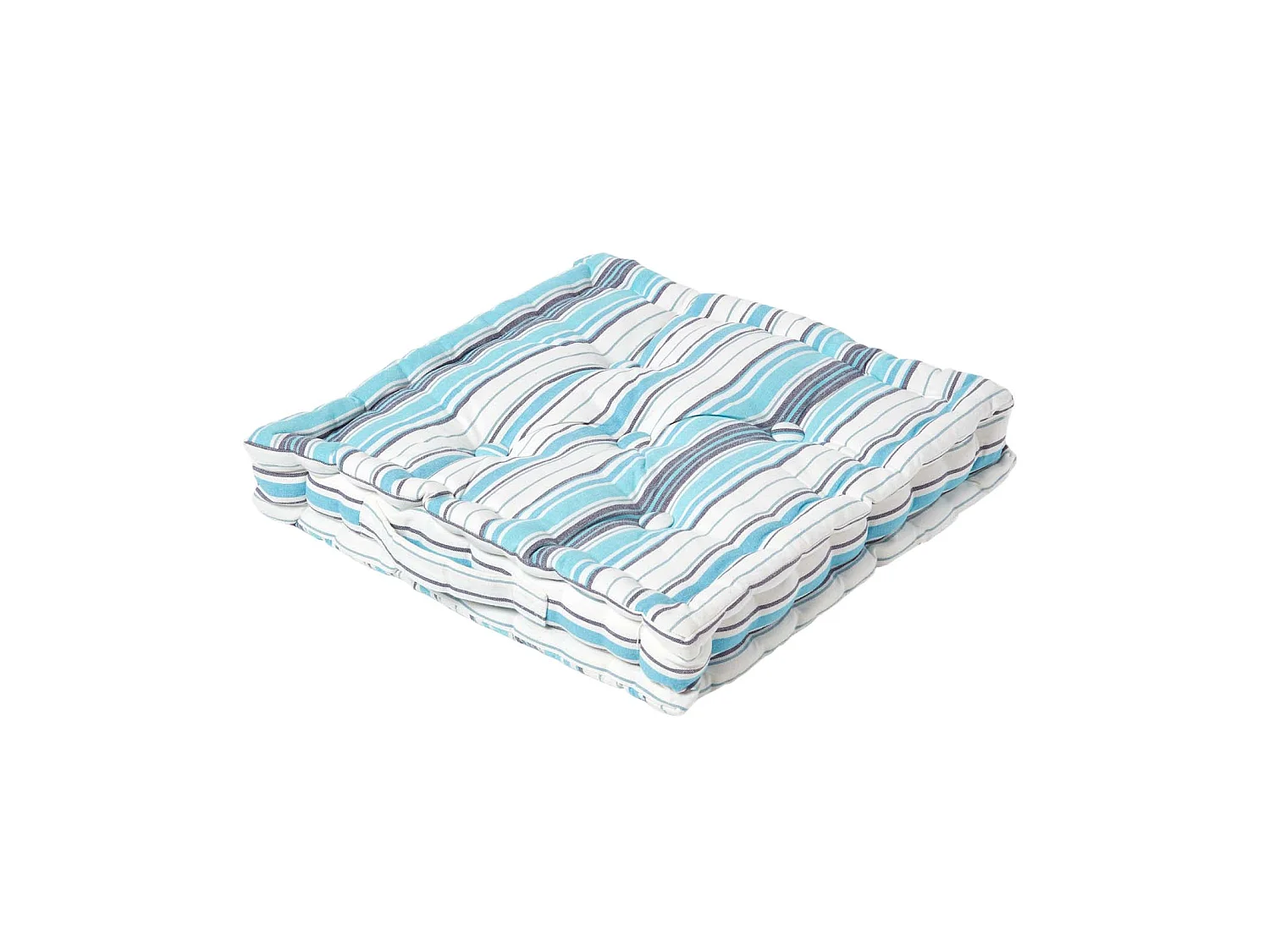 Homescapes 100% Cotton Stripe Floor Cushion, 40 x 40 x 8 cm, Blue, OEKO-TEX Certified, Handcrafted, 16 x 16 x 3"