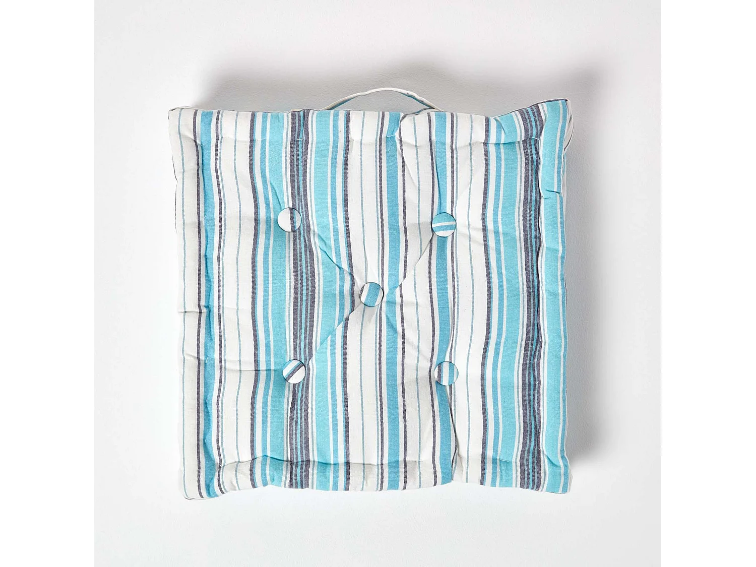 Homescapes 100% Cotton Stripe Floor Cushion, 40 x 40 x 8 cm, Blue, OEKO-TEX Certified, Handcrafted, 16 x 16 x 3"