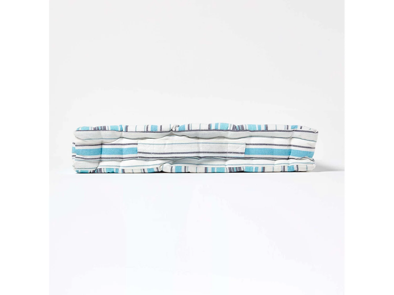 Homescapes 100% Cotton Stripe Floor Cushion, 40 x 40 x 8 cm, Blue, OEKO-TEX Certified, Handcrafted, 16 x 16 x 3"