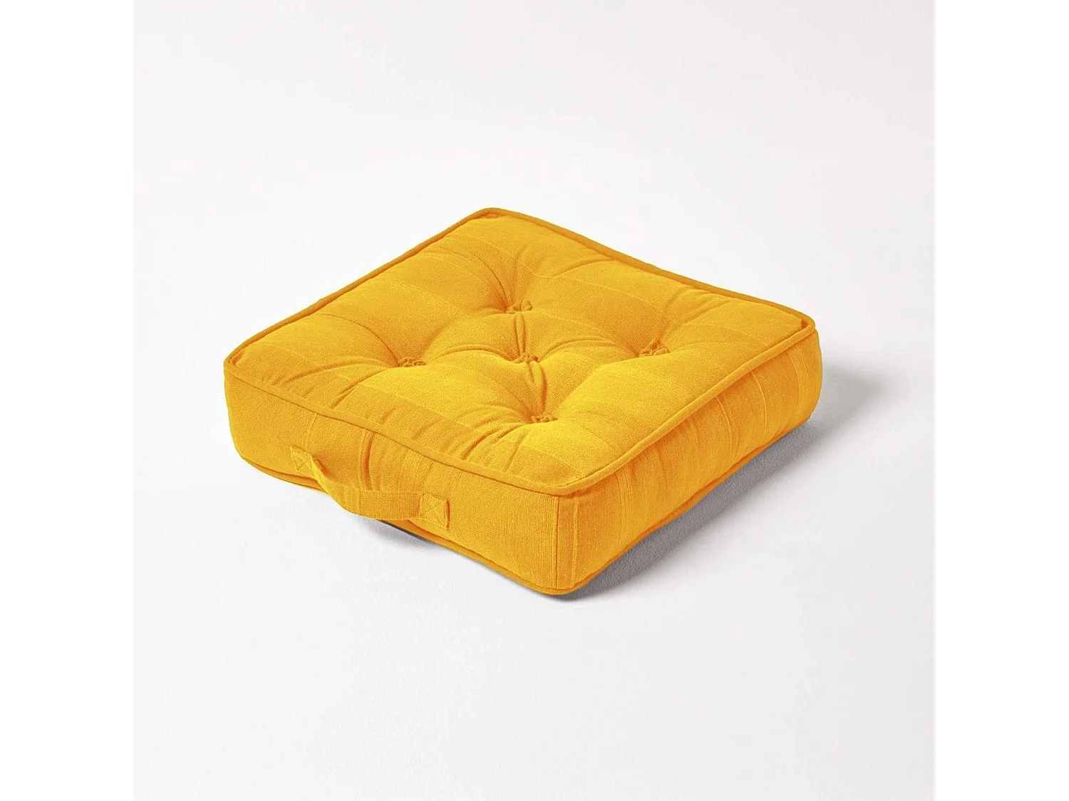 Homescapes 100% Cotton Rajput Floor Cushion, 40 x 40 x 8 cm, Mustard Yellow, OEKO-TEX Certified, Handcrafted, 16 x 16 x 3"
