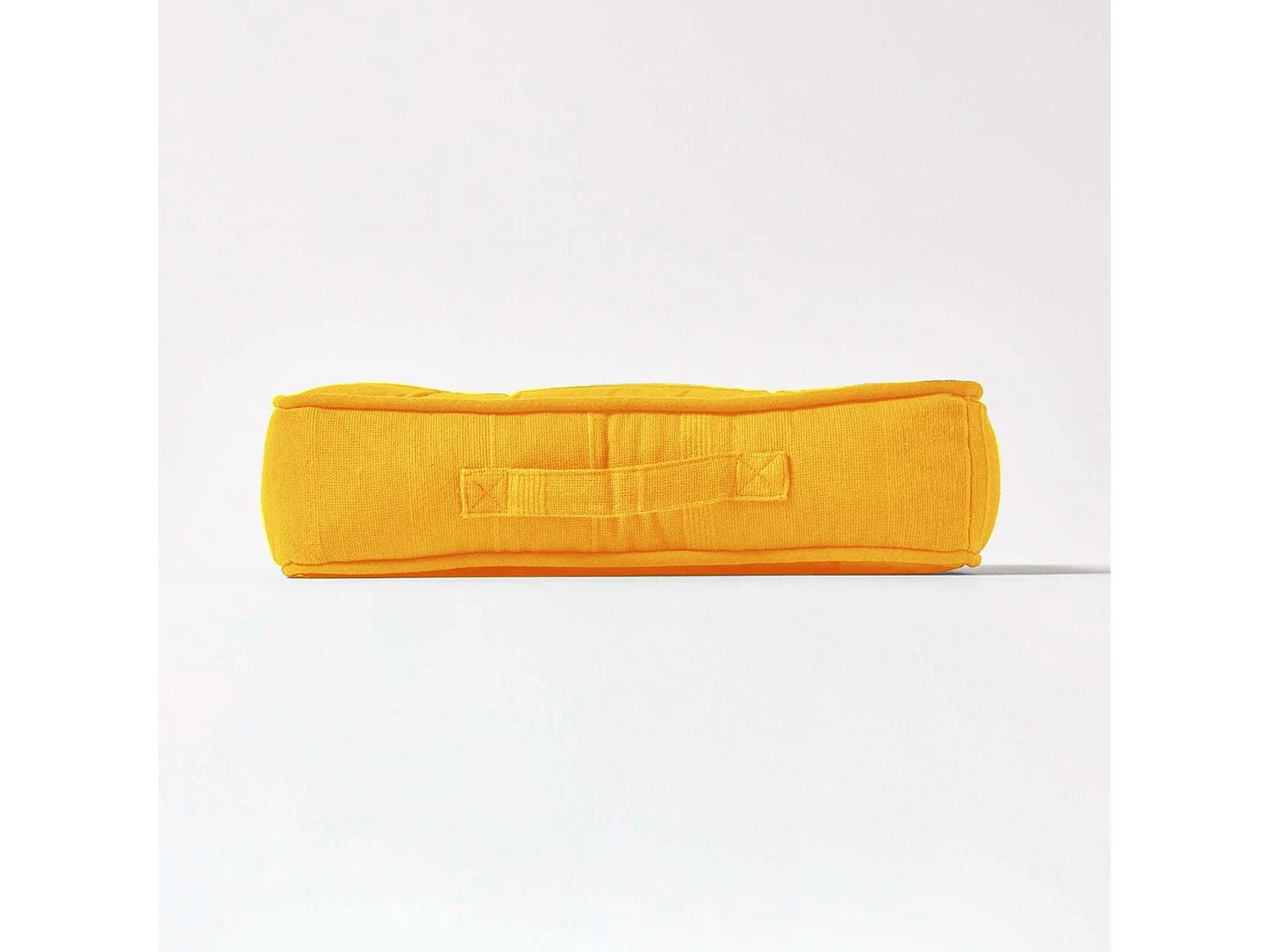Homescapes 100% Cotton Rajput Floor Cushion, 40 x 40 x 8 cm, Mustard Yellow, OEKO-TEX Certified, Handcrafted, 16 x 16 x 3"