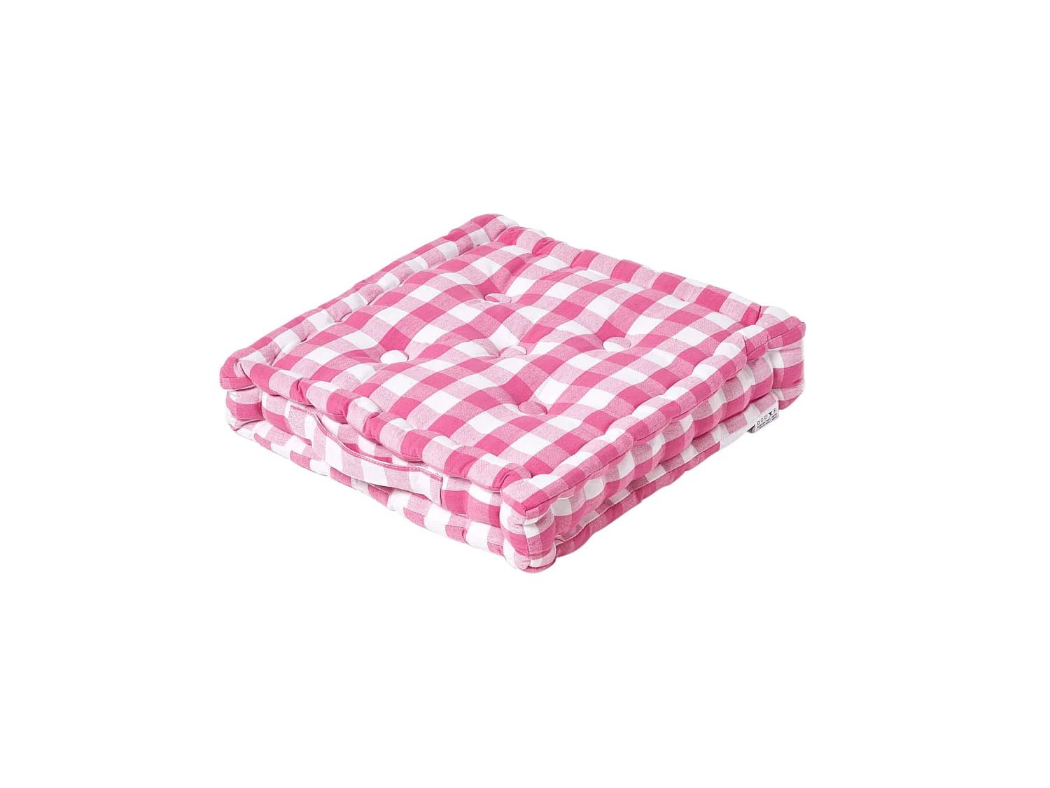 Homescapes 100% Cotton Gingham Floor Cushion, 40 x 40 x 8 cm, Pink, Block Check, OEKO-TEX Certified, Handcrafted, 16 x 16 x 3"
