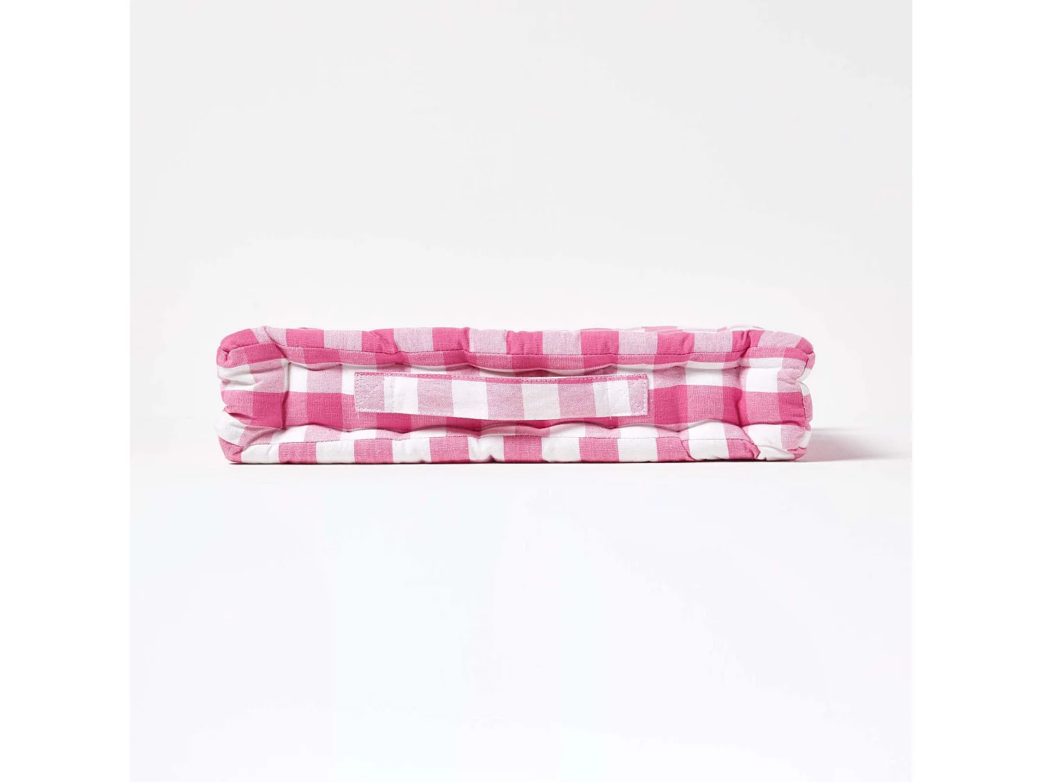 Homescapes 100% Cotton Gingham Floor Cushion, 40 x 40 x 8 cm, Pink, Block Check, OEKO-TEX Certified, Handcrafted, 16 x 16 x 3"