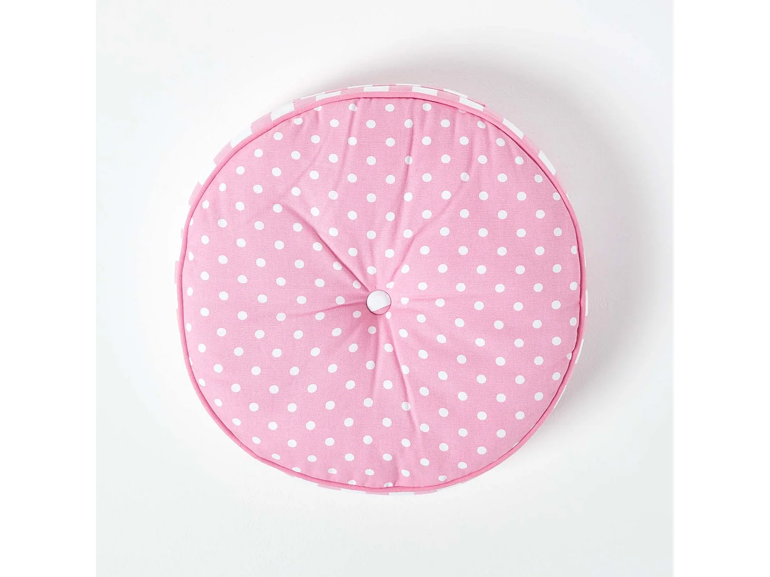 Homescapes 100% Cotton Stripe Round Floor Cushion, 43 x 7 cm, Pink, OEKO-TEX Certified, Handcrafted, 17 x 3"