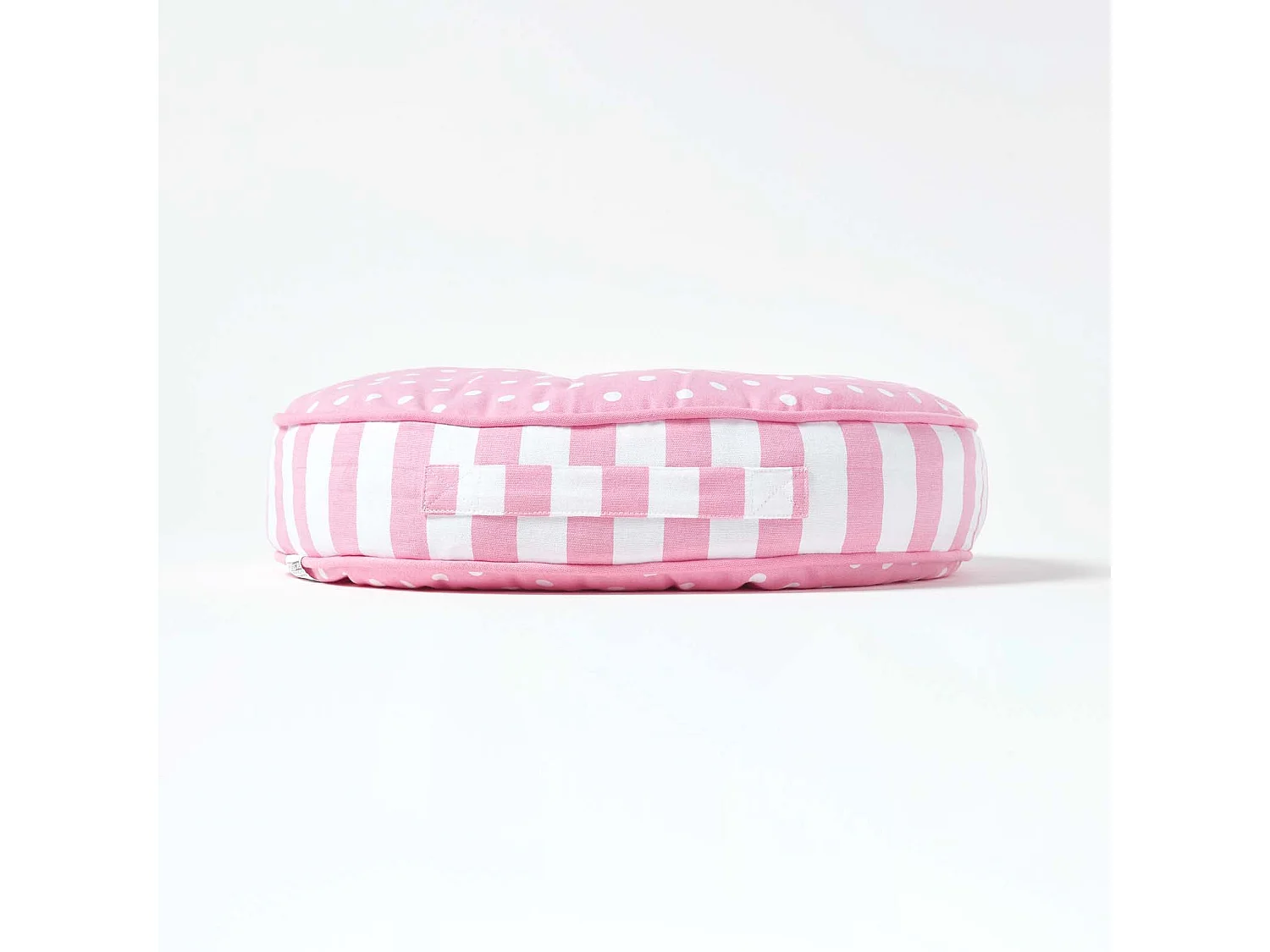 Homescapes 100% Cotton Stripe Round Floor Cushion, 43 x 7 cm, Pink, OEKO-TEX Certified, Handcrafted, 17 x 3"