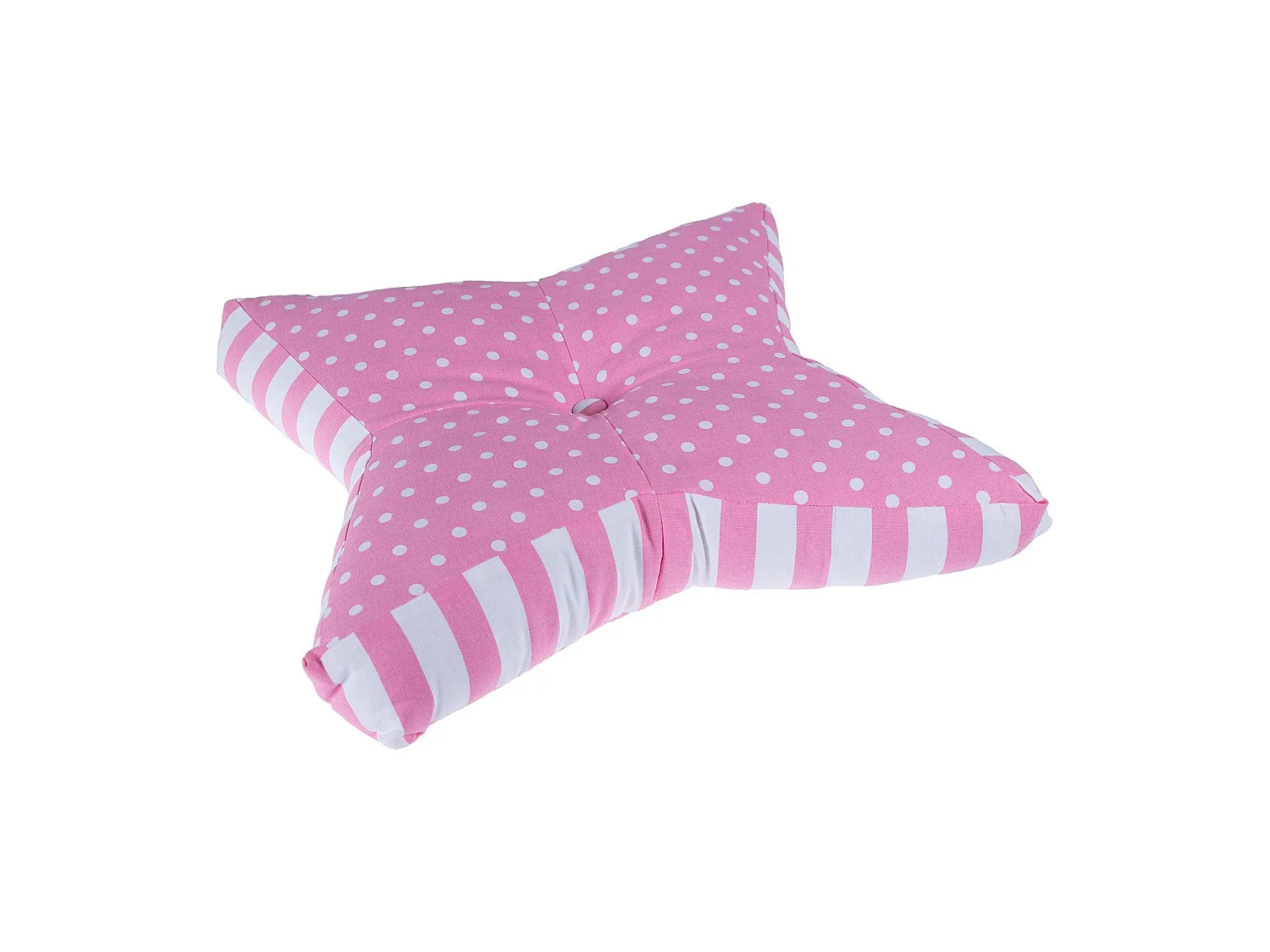Homescapes 100% Cotton Polka Dot Star Floor Cushion, 48 x 7 cm, Pink, White, OEKO-TEX Certified, Handcrafted, 19 x 3"