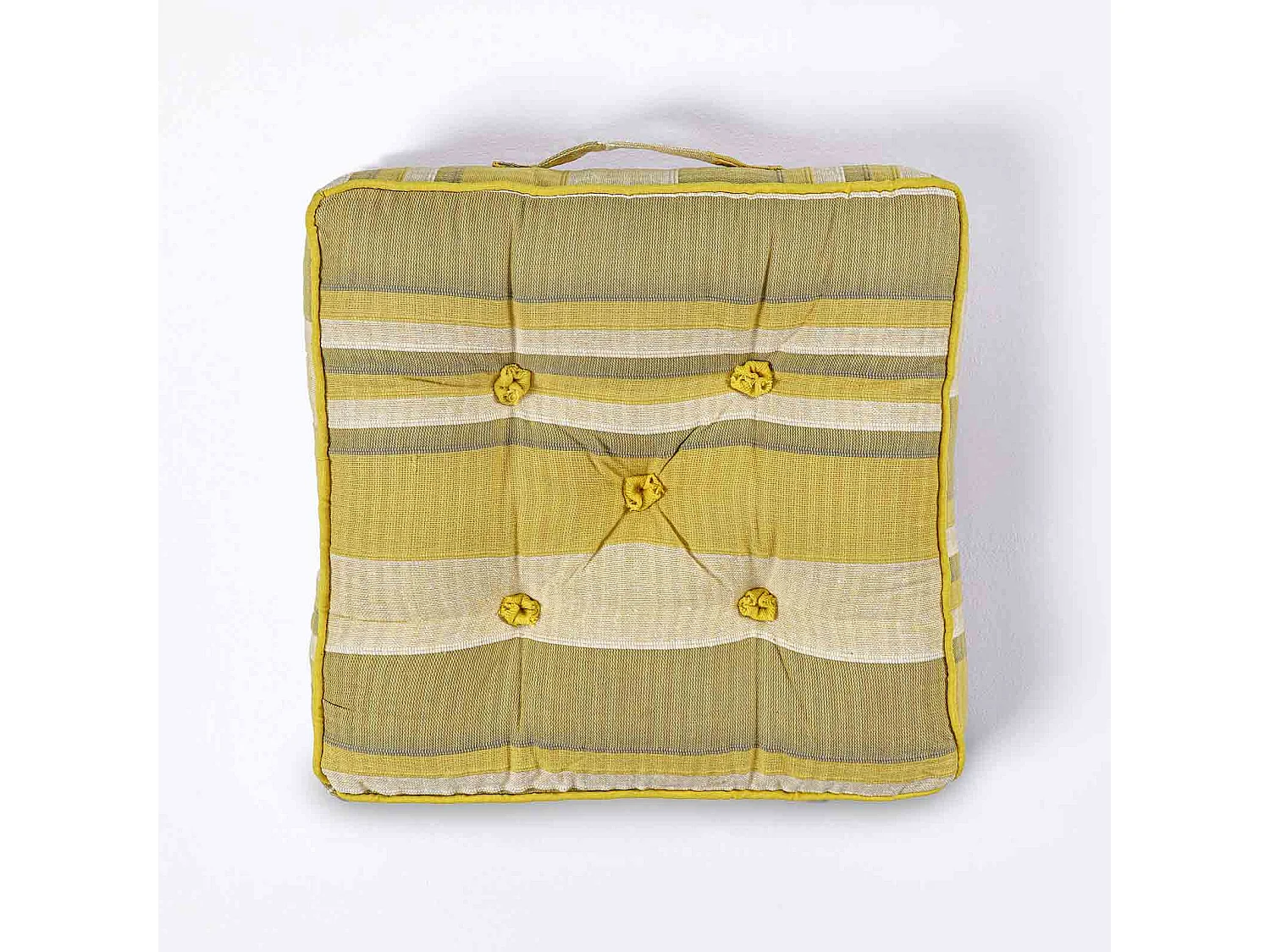 Homescapes 100% Cotton Morocco Floor Cushion, 40 x 40 x 8 cm, Yellow, Stripe, OEKO-TEX Certified, Handcrafted, 16 x 16 x 3"