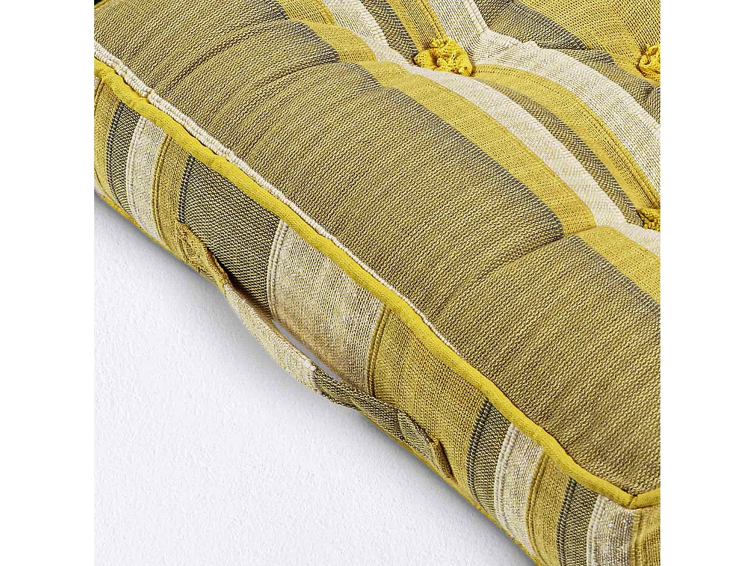 Homescapes 100% Cotton Morocco Floor Cushion, 40 x 40 x 8 cm, Yellow, Stripe, OEKO-TEX Certified, Handcrafted, 16 x 16 x 3"
