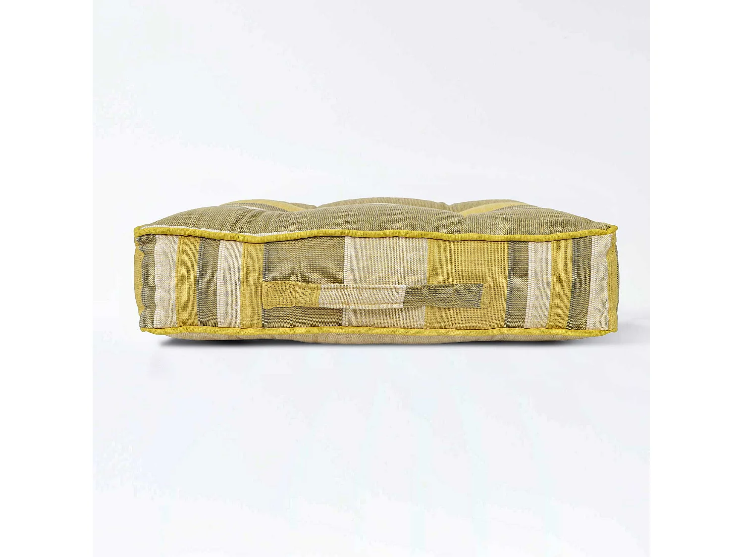 Homescapes 100% Cotton Morocco Floor Cushion, 40 x 40 x 8 cm, Yellow, Stripe, OEKO-TEX Certified, Handcrafted, 16 x 16 x 3"