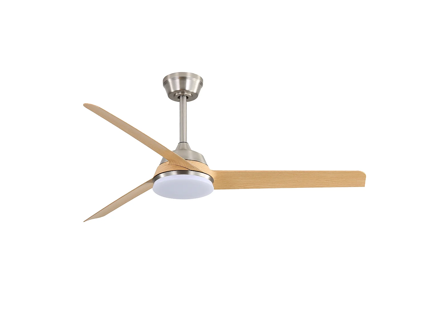 Ventilateur de Plafond avec Lumière LED 132cm, 52" - Moteur DC Ultra-Silencieux, 3 Pales ABS Aspect Bois Clair, Télécommande, Réversible - Naturel
