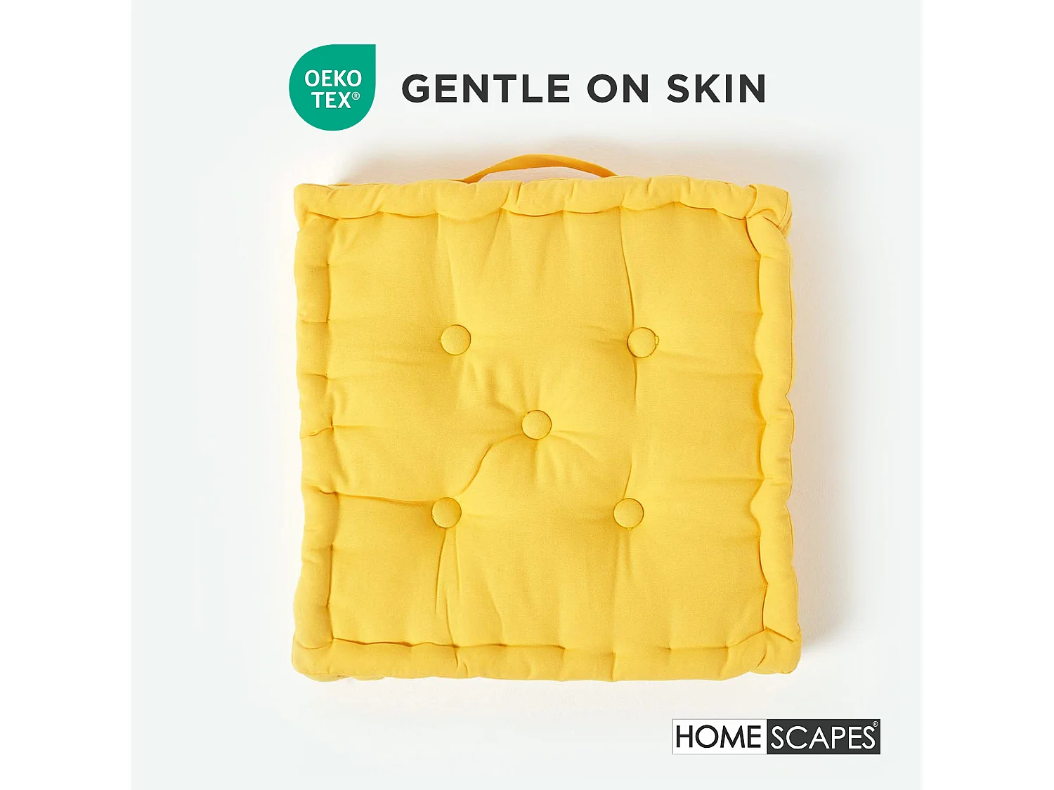 Homescapes 100% Cotton Plain Floor Cushion, 50 x 50 x 10 cm, Yellow, OEKO-TEX Certified, Handcrafted, 20 x 20 x 4"