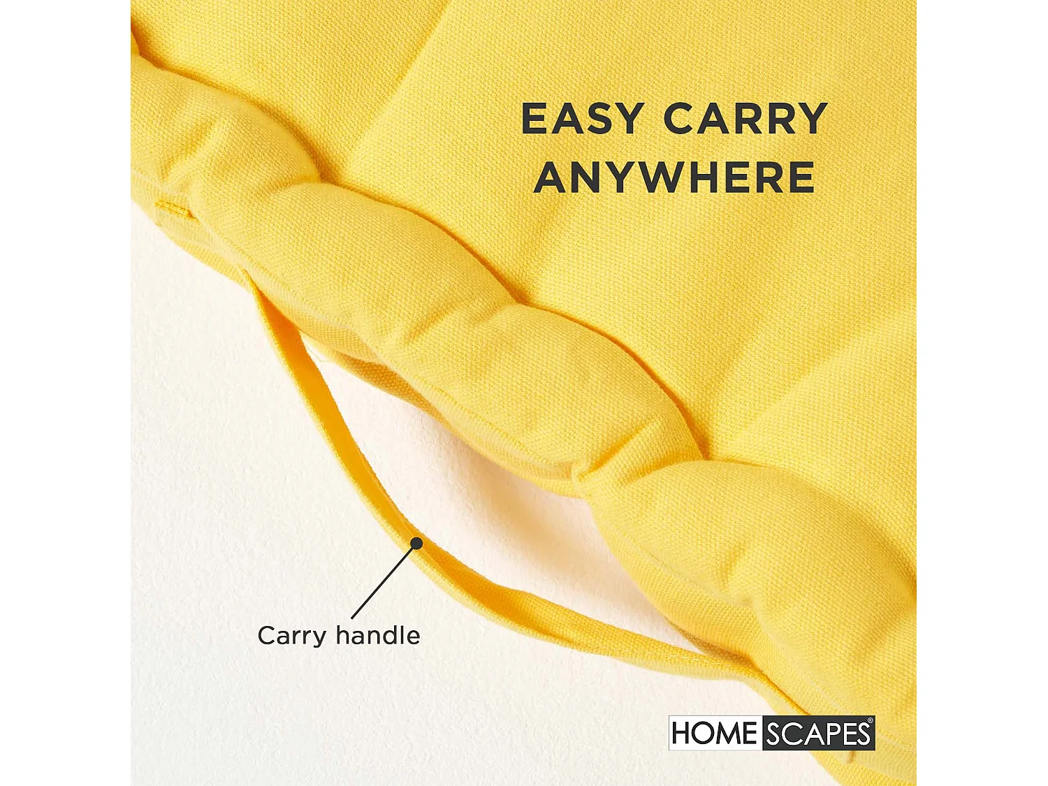 Homescapes 100% Cotton Plain Floor Cushion, 50 x 50 x 10 cm, Yellow, OEKO-TEX Certified, Handcrafted, 20 x 20 x 4"