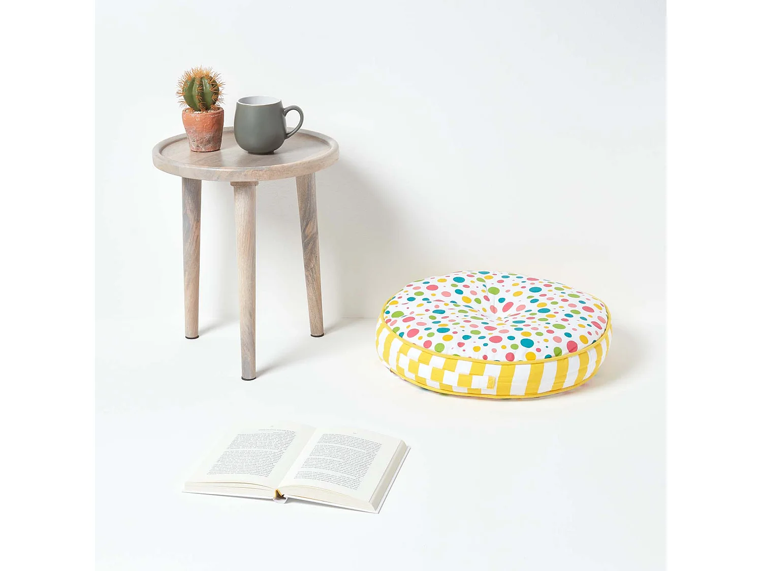 Homescapes 100% Cotton Stripe Round Floor Cushion, 43 x 7 cm, Multi, OEKO-TEX Certified, Handcrafted, 17 x 3"