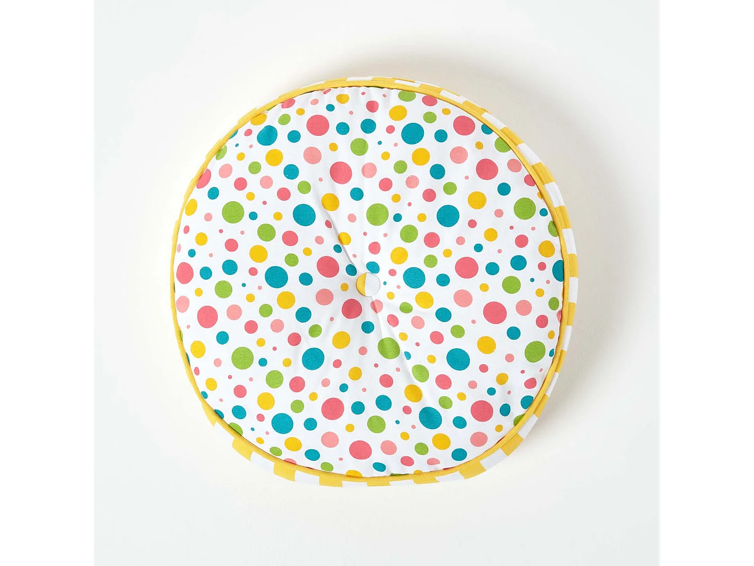 Homescapes 100% Cotton Stripe Round Floor Cushion, 43 x 7 cm, Multi, OEKO-TEX Certified, Handcrafted, 17 x 3"
