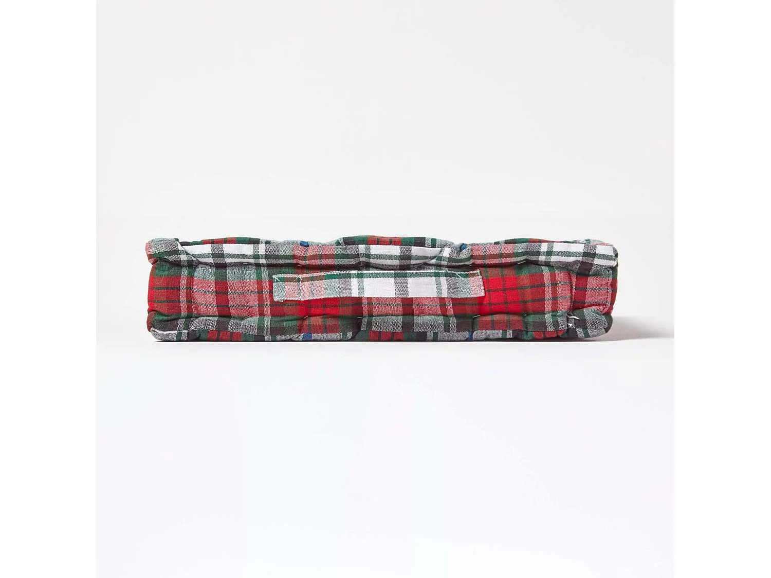 Homescapes 100% Cotton Tartan Floor Cushion, 40 x 40 x 8 cm, Red, OEKO-TEX Certified, Handcrafted, 16 x 16 x 3"