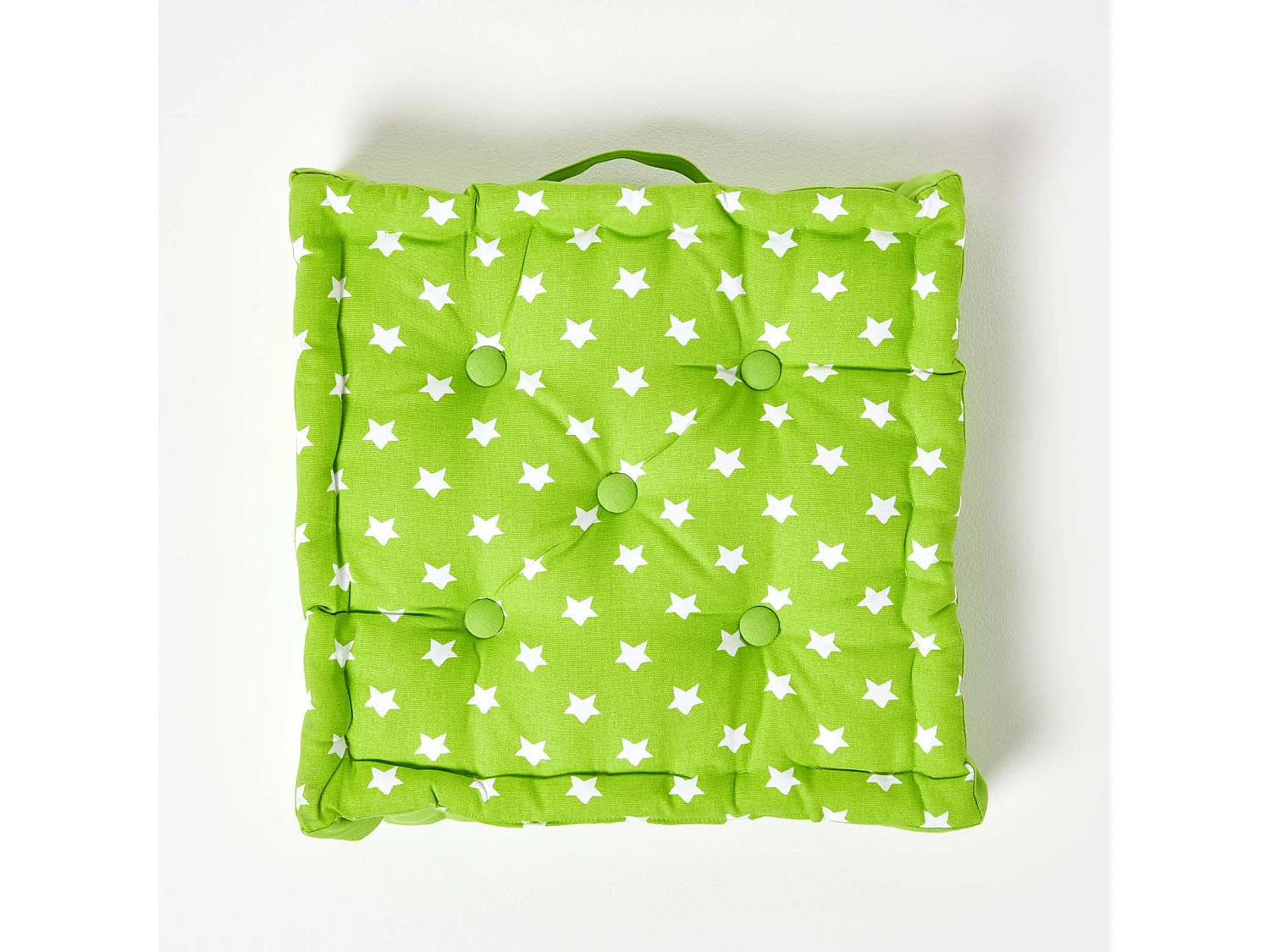 Homescapes 100% Cotton Stars Floor Cushion, 40 x 40 x 8 cm, Green, OEKO-TEX Certified, Handcrafted, 16 x 16 x 3"