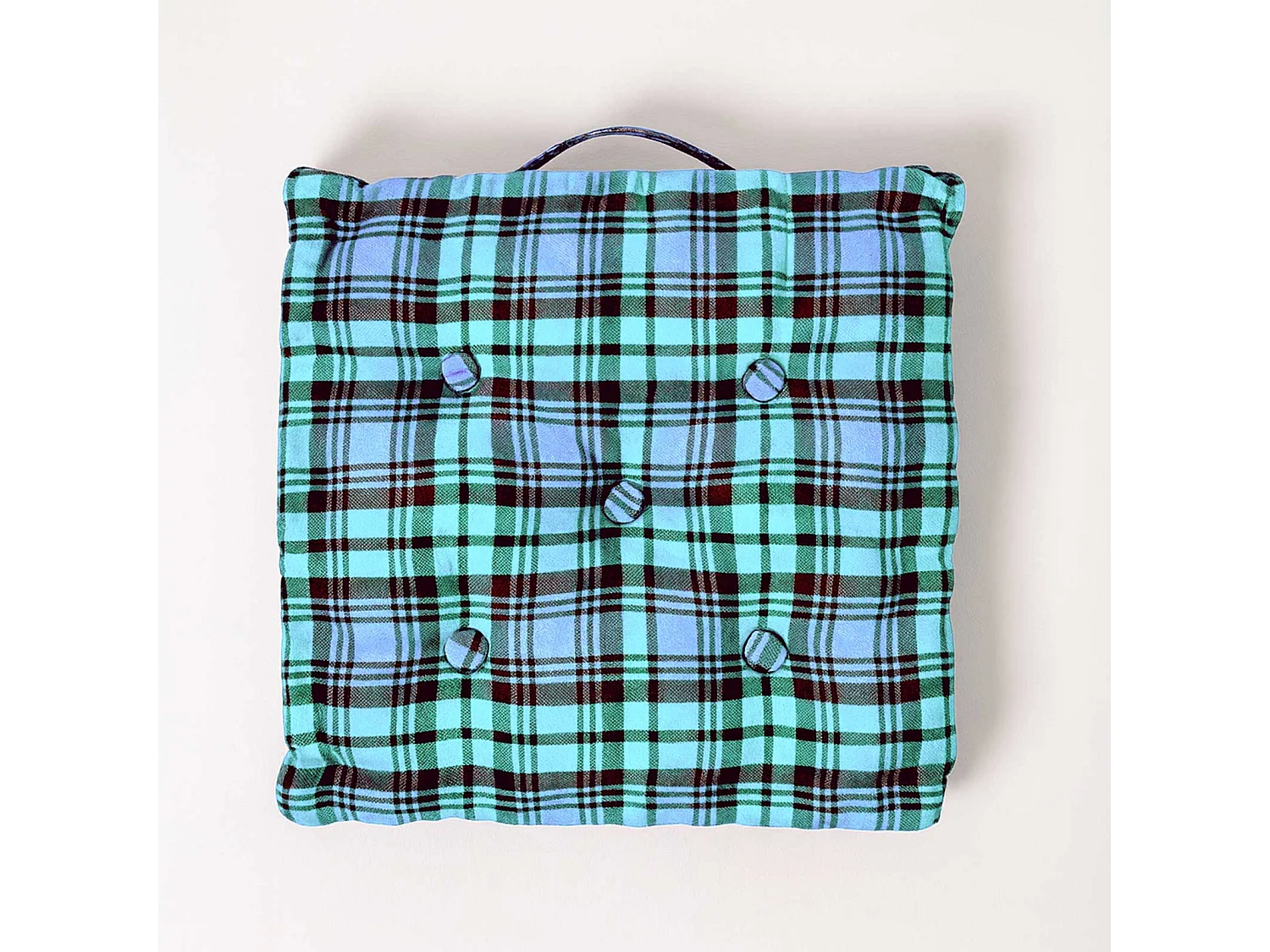 Homescapes 100% Cotton Tartan Floor Cushion, 40 x 40 x 8 cm, Blue, OEKO-TEX Certified, Handcrafted, 16 x 16 x 3"